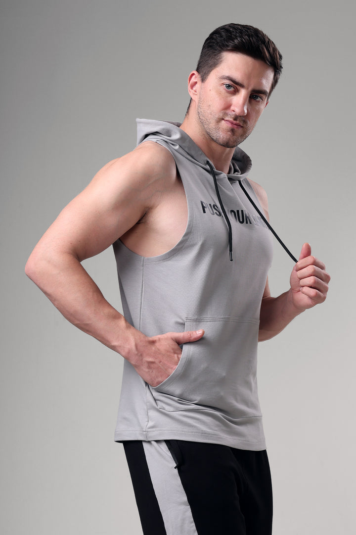 Push Sleeveless Hoodie Light Grey