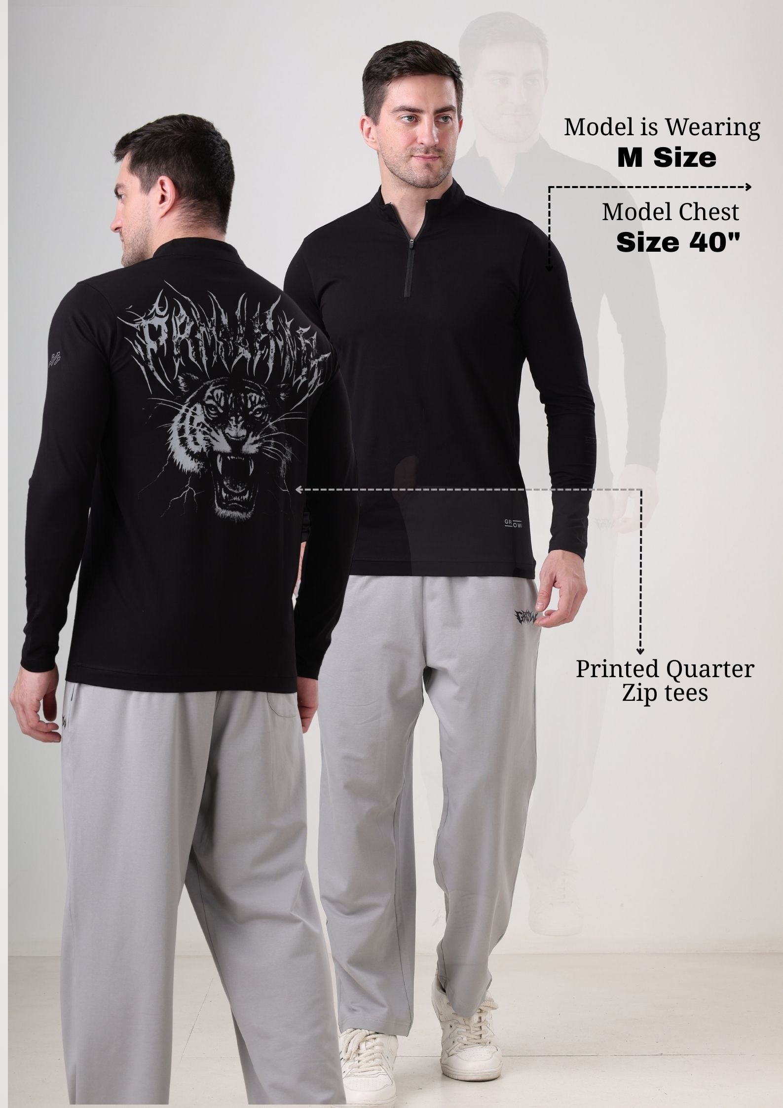Wolf Quarter Zip T-Shirt (Cotton Feel) Black