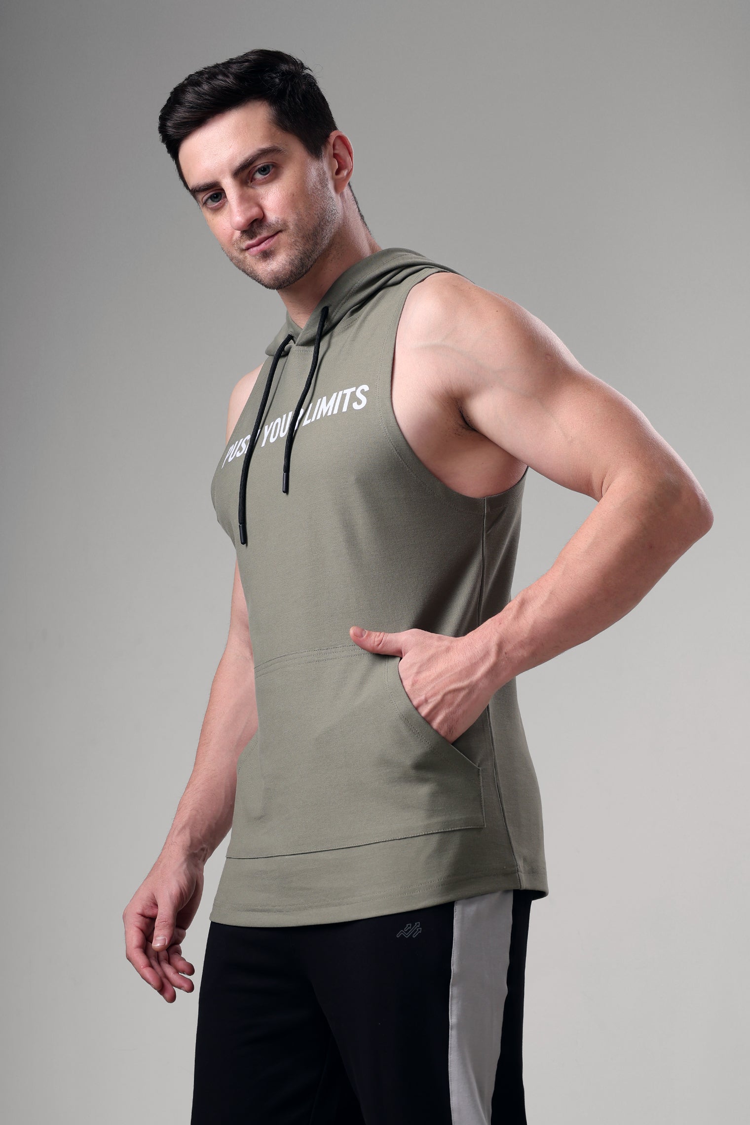 Push Sleeveless Hoodie Grey