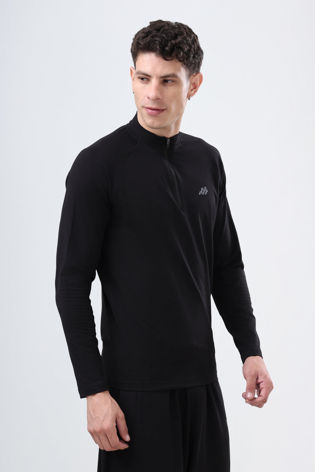 Raglan Quarter Zip T-Shirt (Cotton Feel) Black