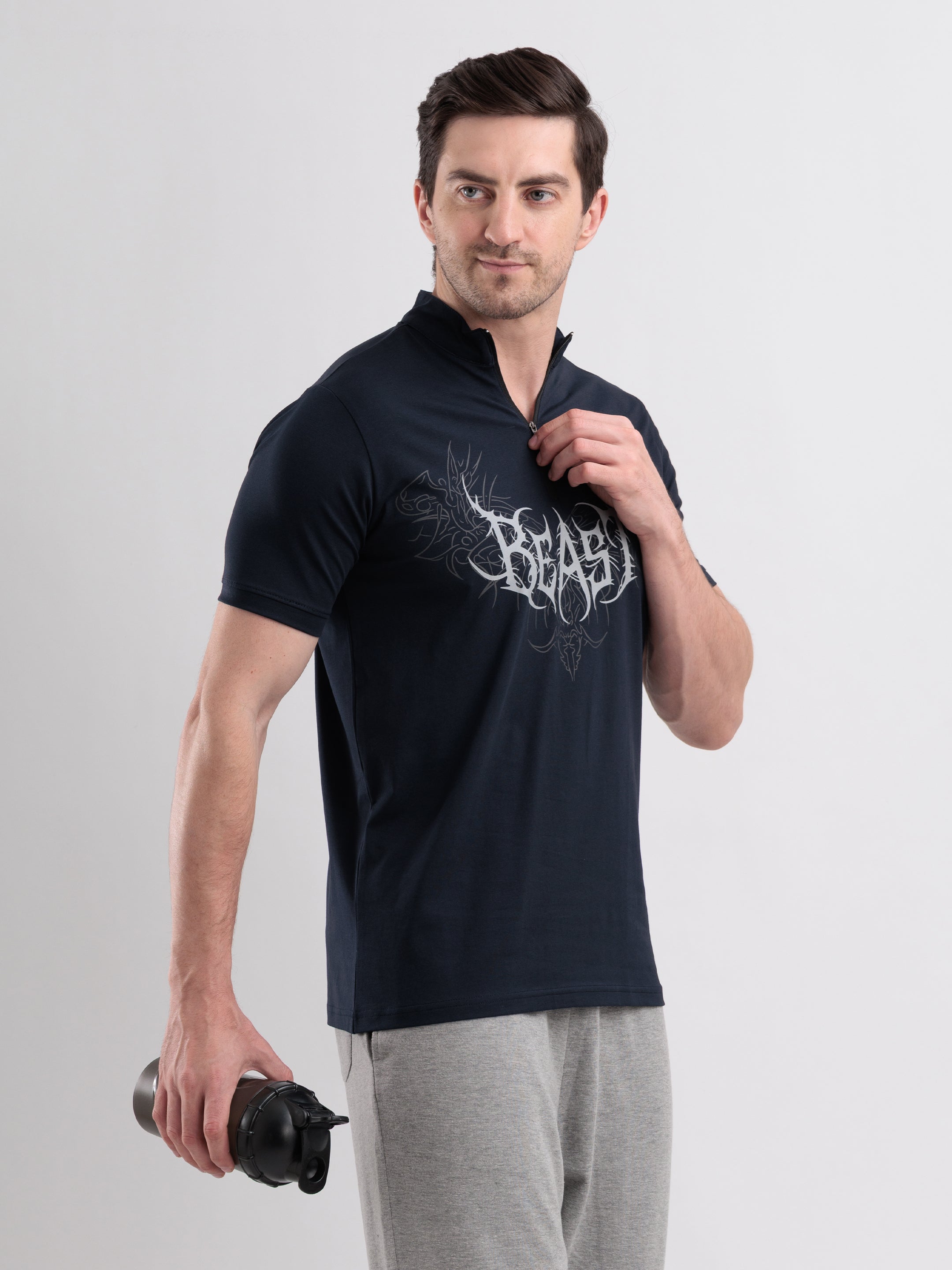 Beast Quarter Zip Tshirt Navy