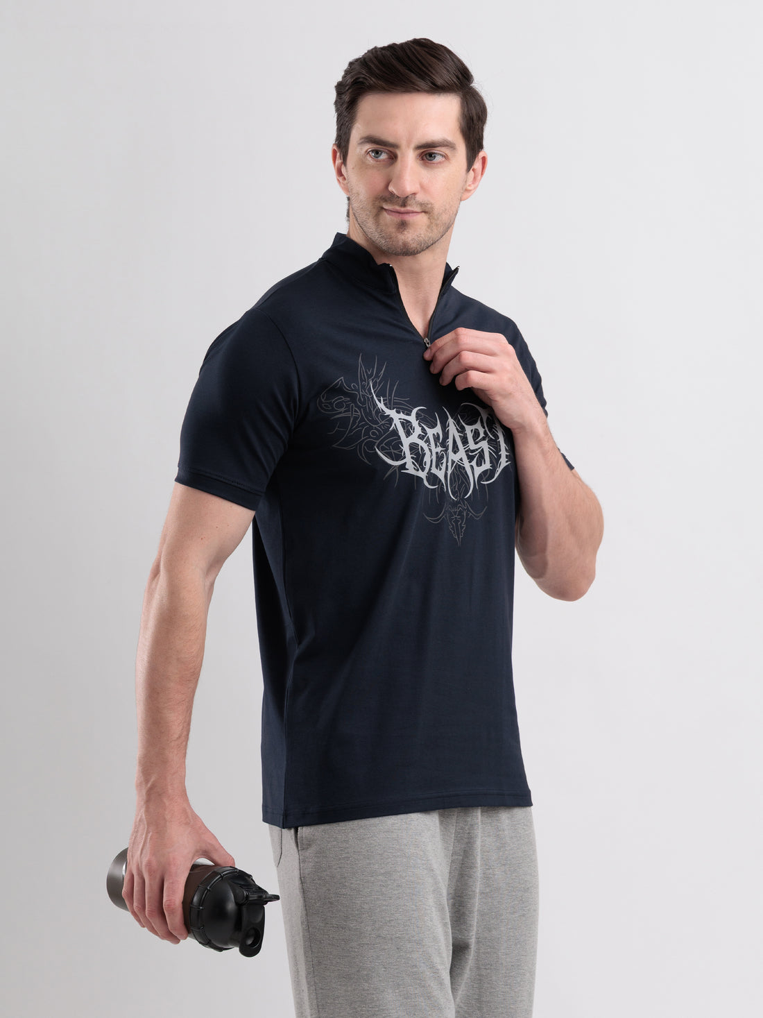 Beast Quarter Zip Tshirt Navy