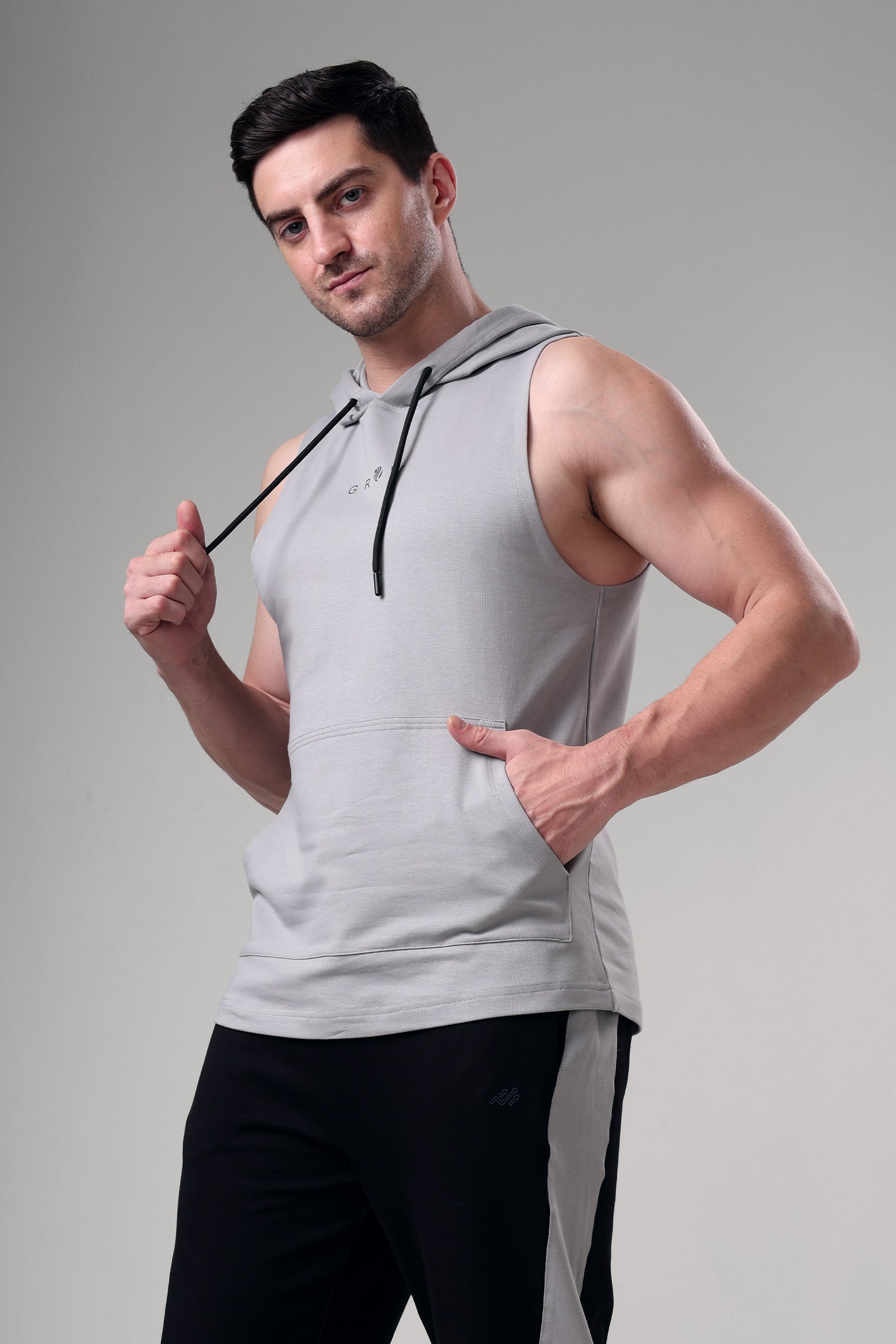 Grow Sleeveless Hoodie Light Grey