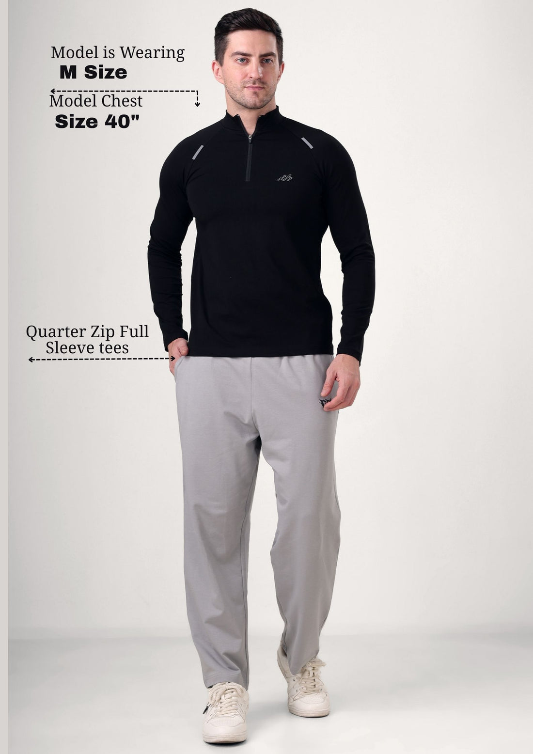 Raglan Quarter Zip T-Shirt (Cotton Feel) Black