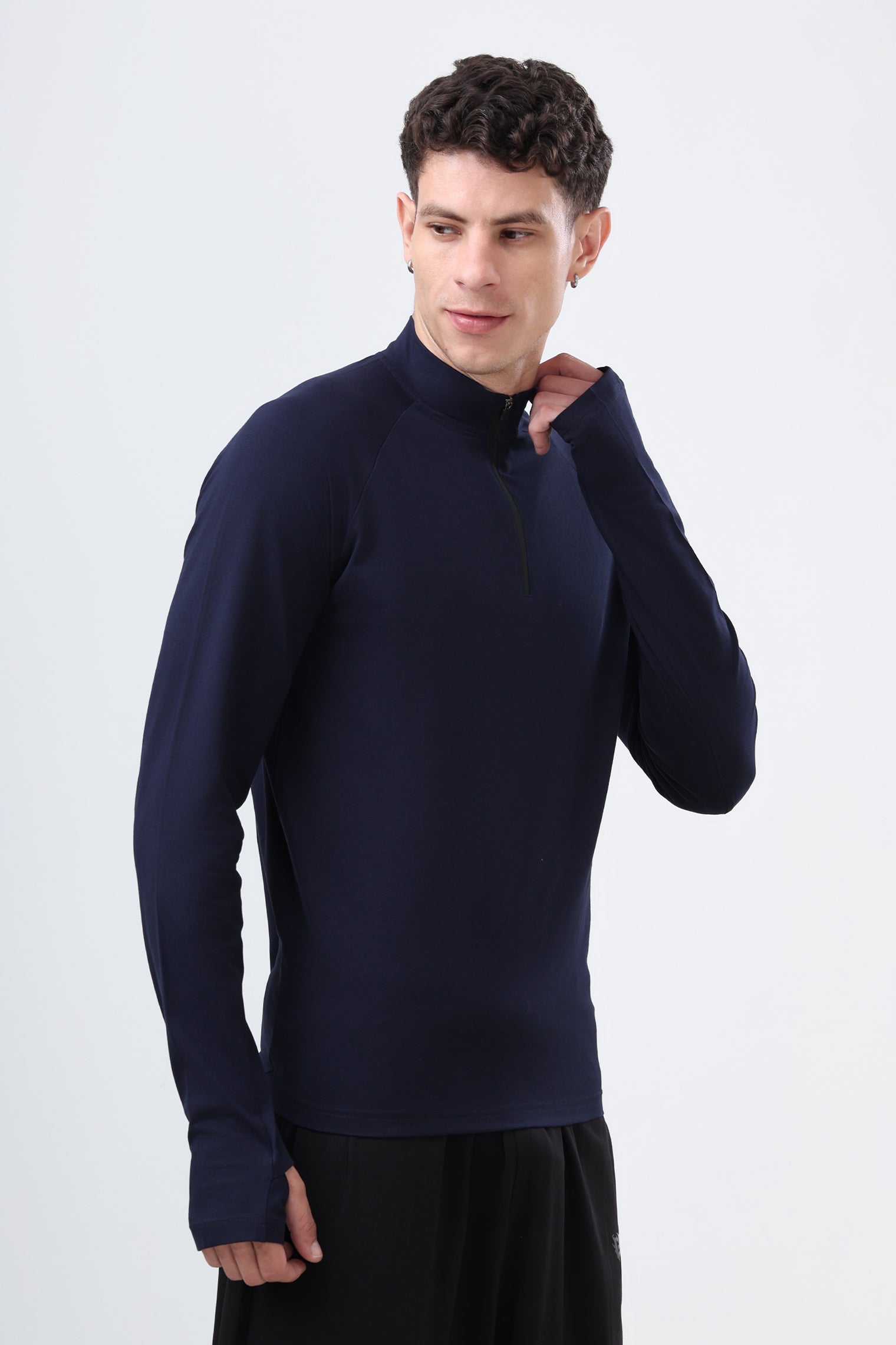 Quarter Zip T-Shirt (Cotton Feel) Navy
