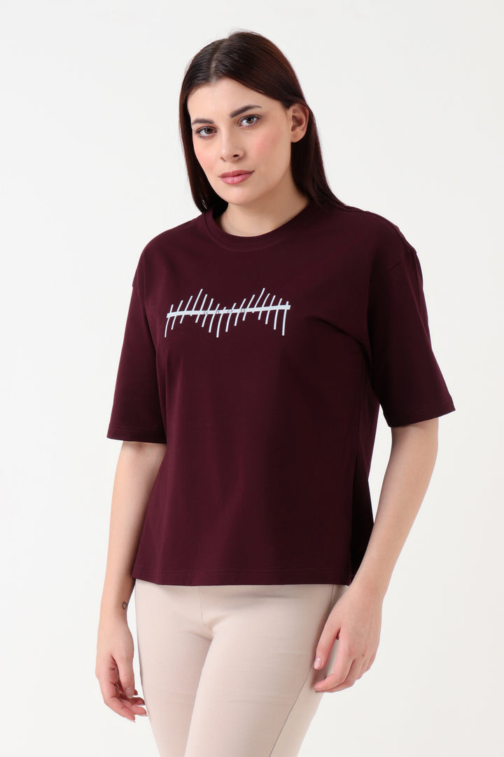 Oversized Slit Tshirt Wine