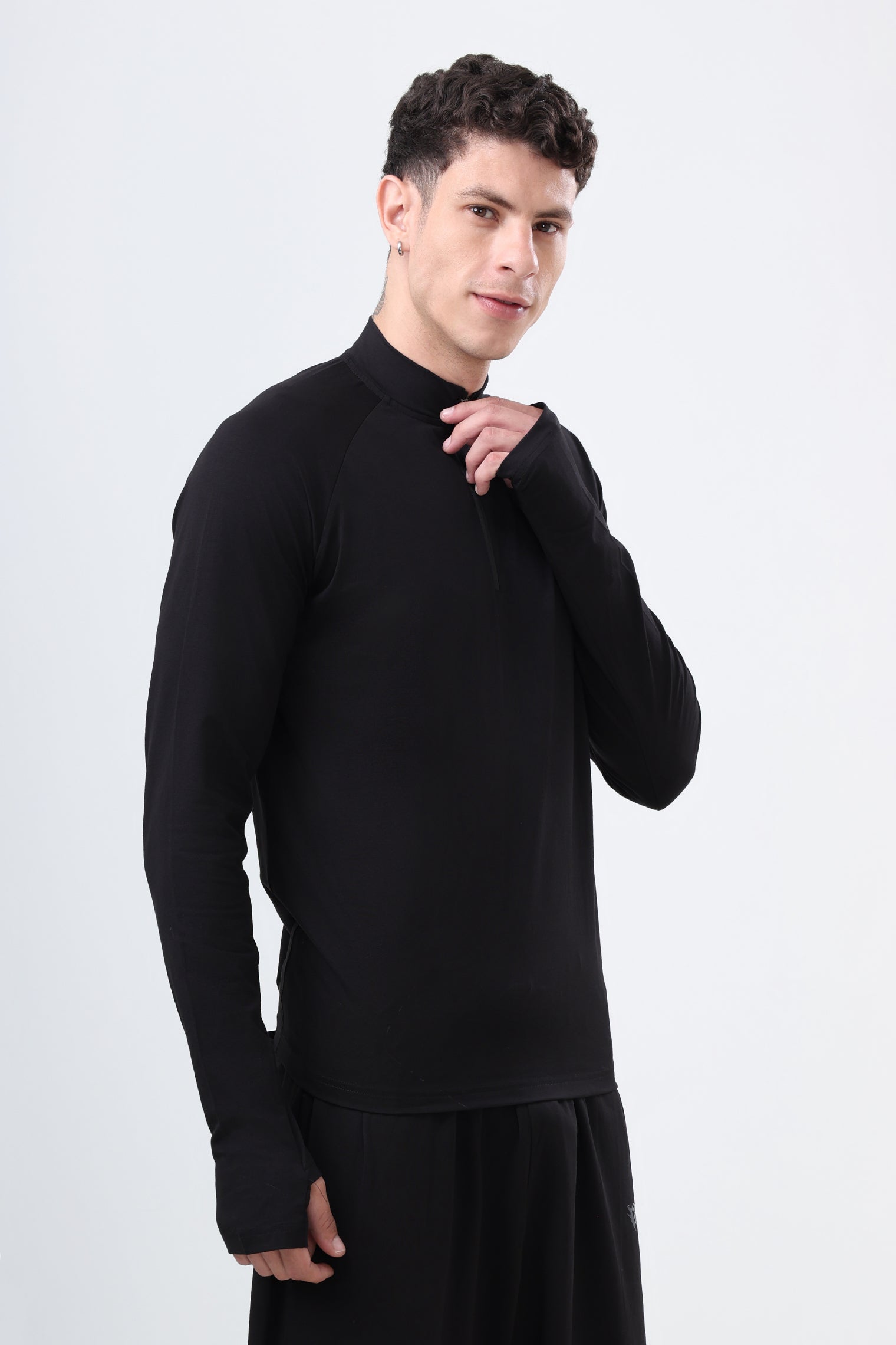 Quarter Zip T-Shirt (Cotton Feel) Black