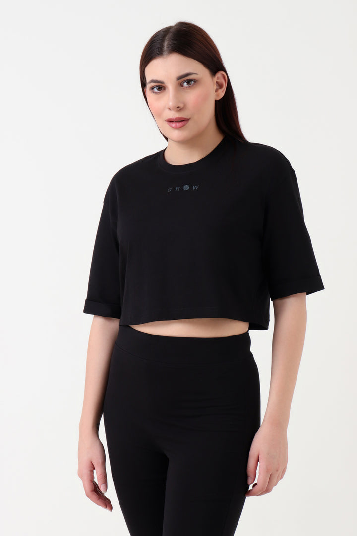Ease Oversized Crop Top Black