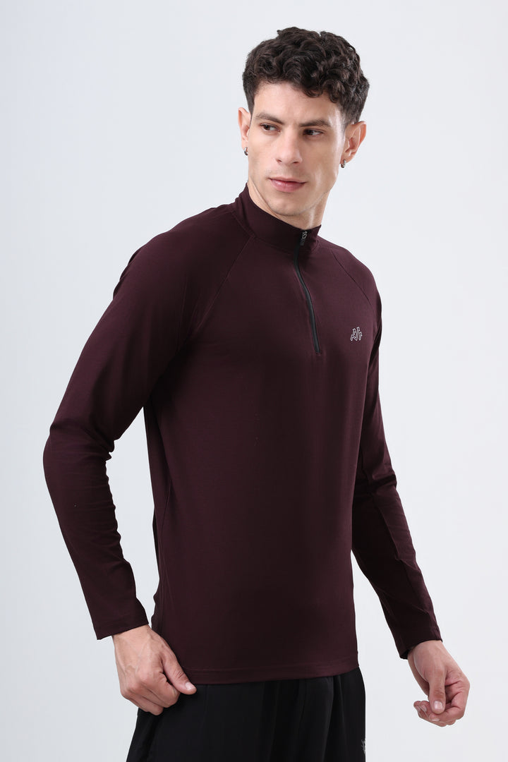 Raglan Quarter Zip T-Shirt (Cotton Feel) Wine
