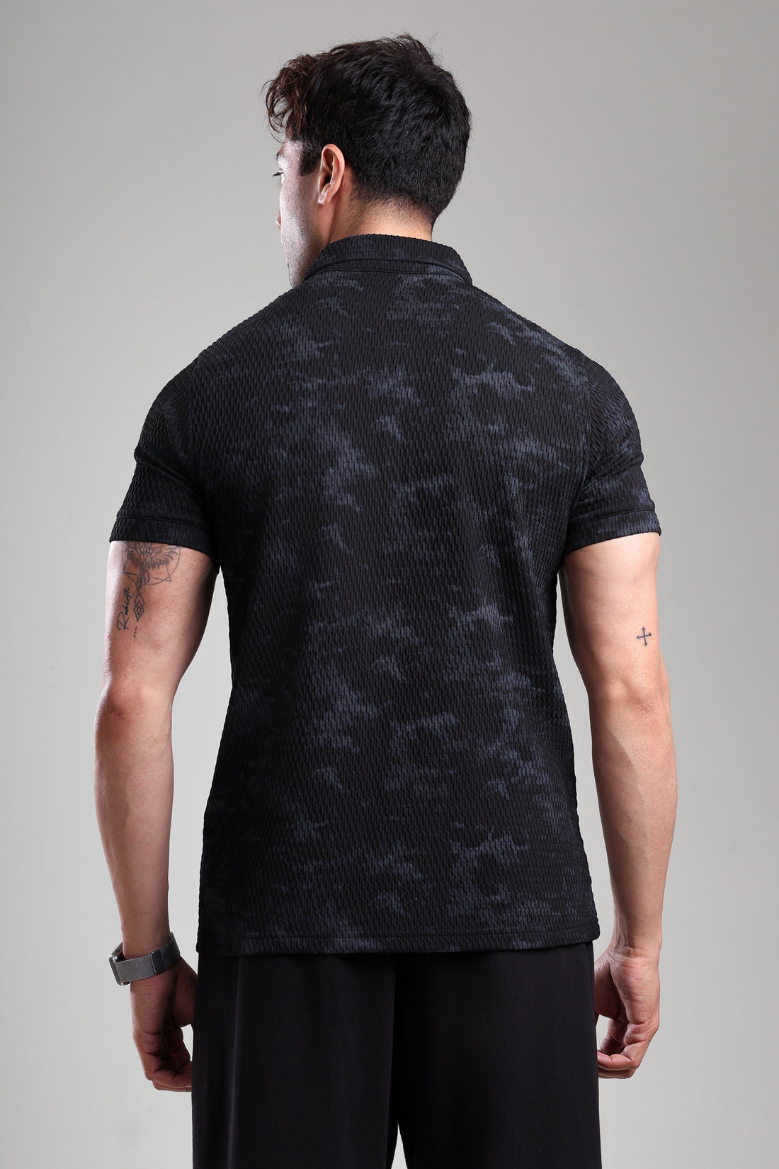 GROW Textured Polo Tee Black