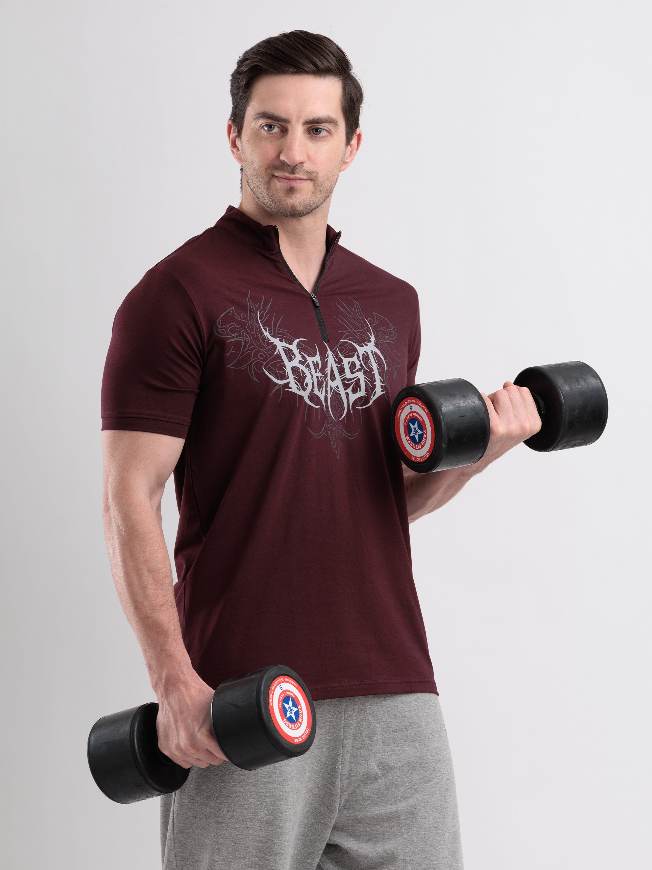 Beast Quarter Zip Tshirt Wine