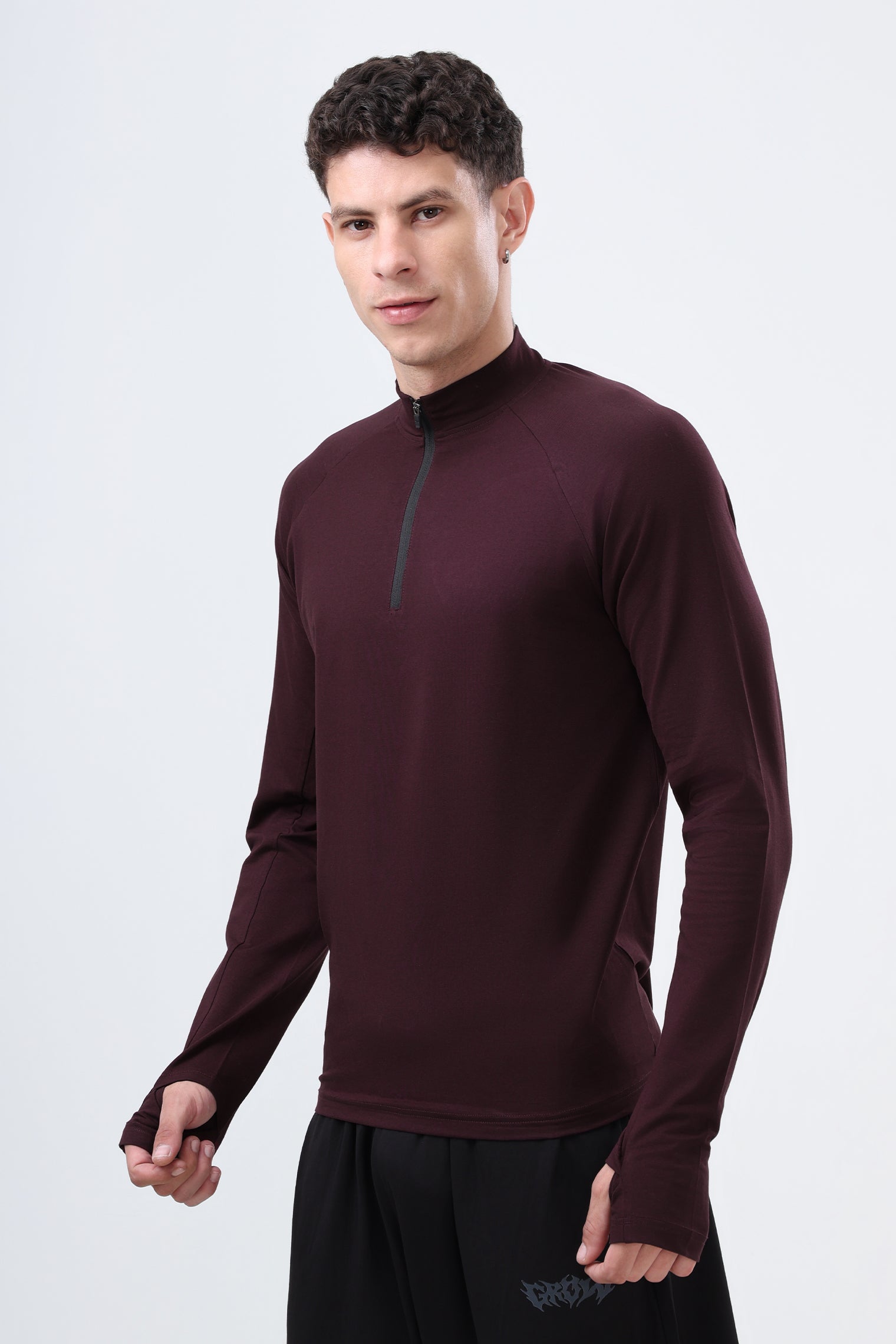 Quarter Zip T-Shirt (Cotton Feel) Wine