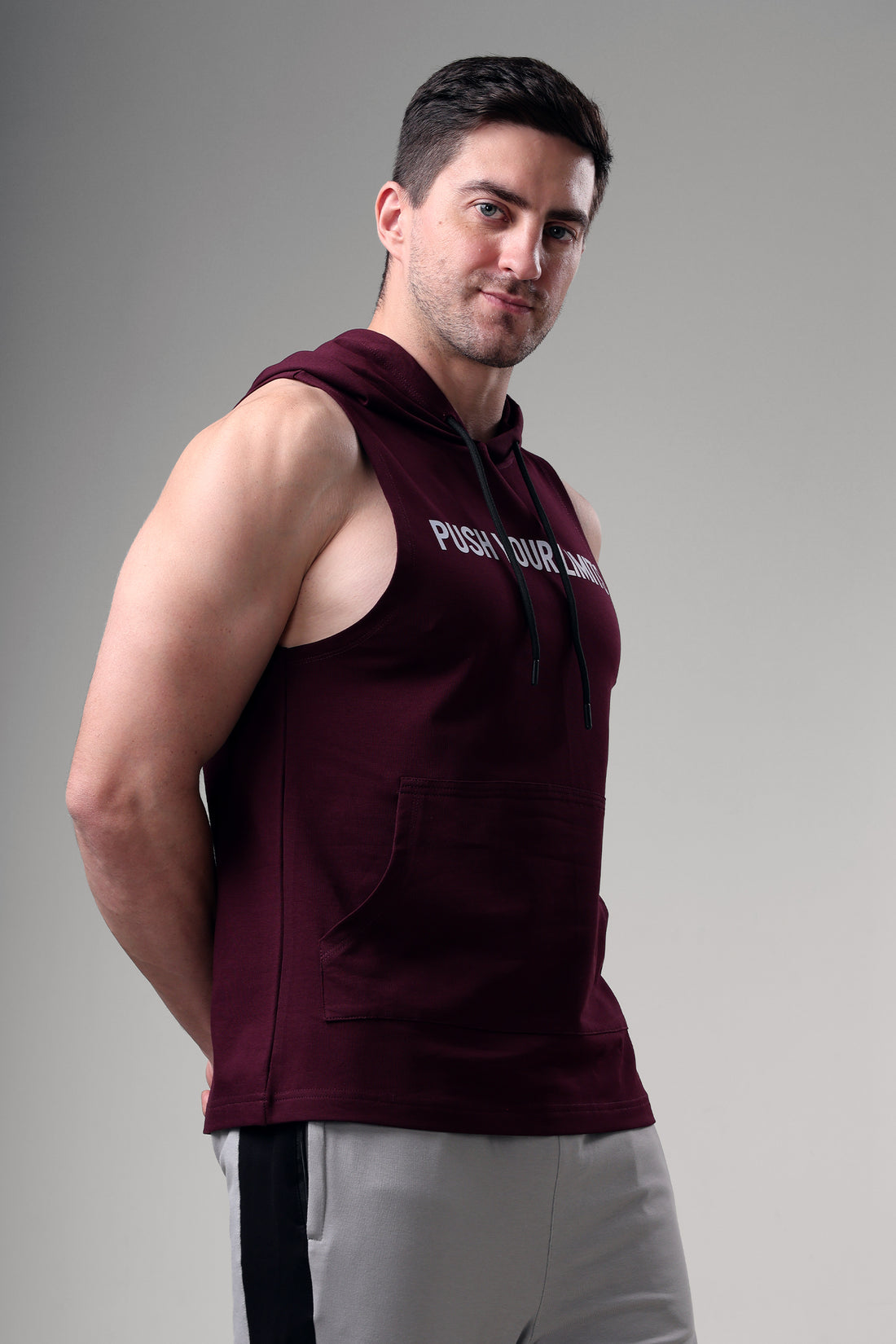 Push Sleeveless Hoodie Wine