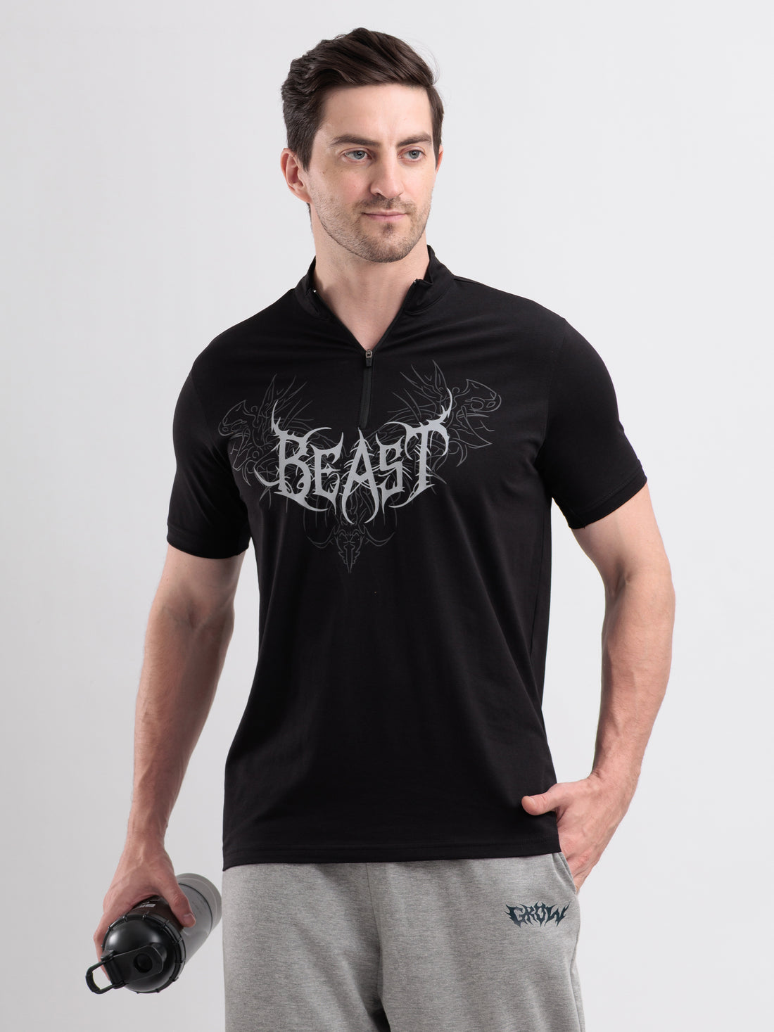 Beast Quarter Zip Tshirt Black