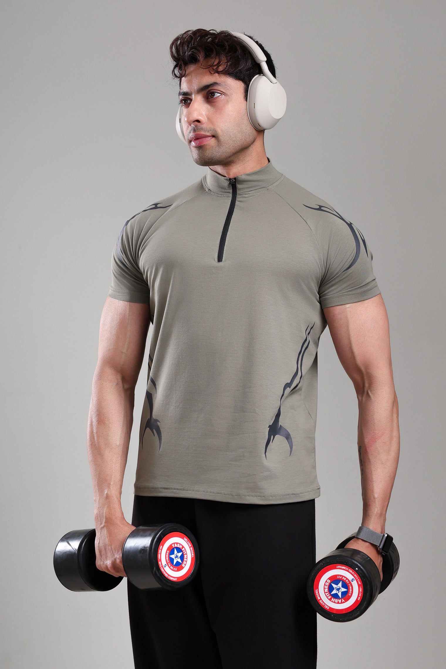 GROW ShadowTribe Zip Tshirt Mid grey