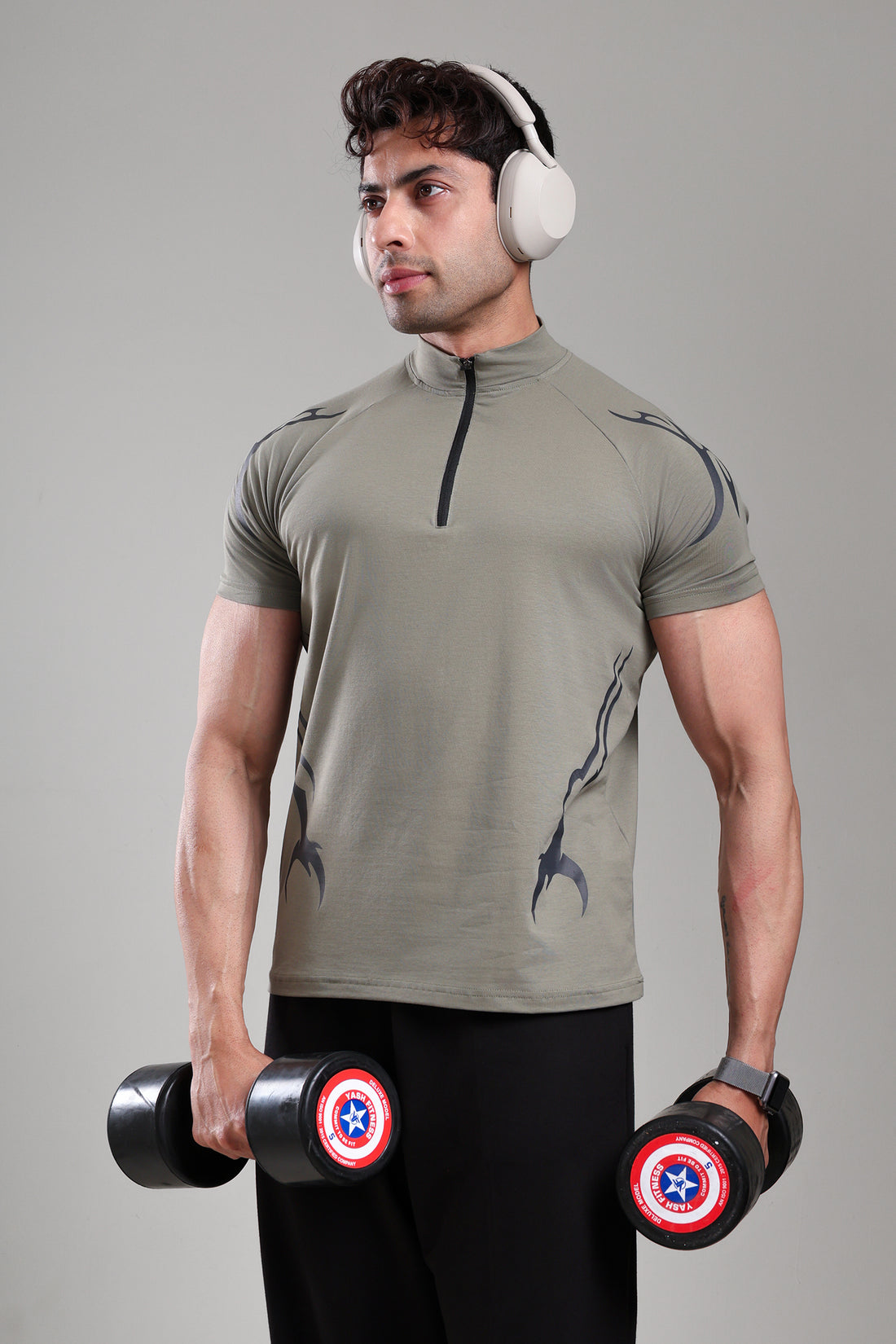 GROW ShadowTribe Zip Tshirt Mid grey