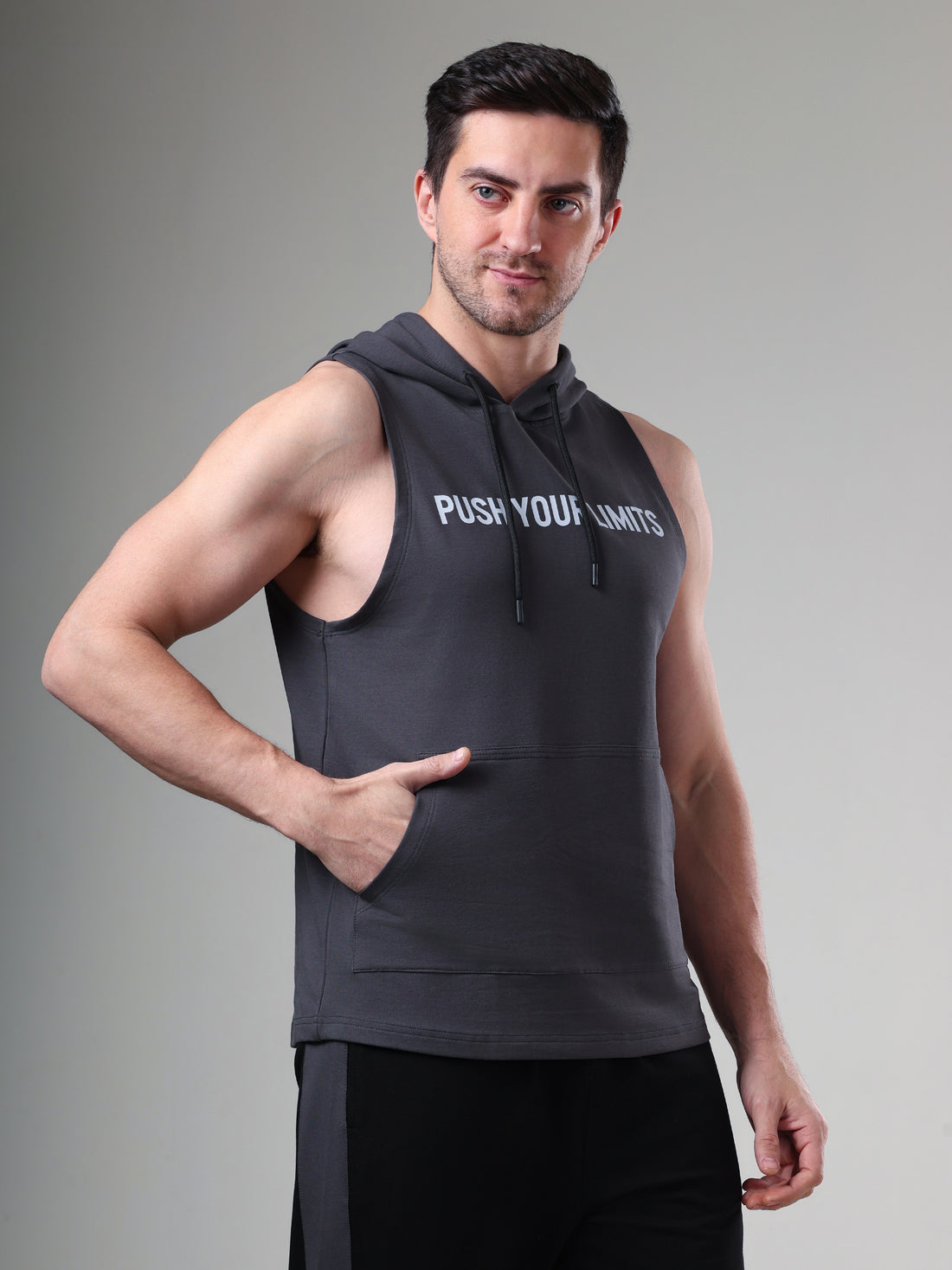 Push Sleeveless Hoodie Dark Grey