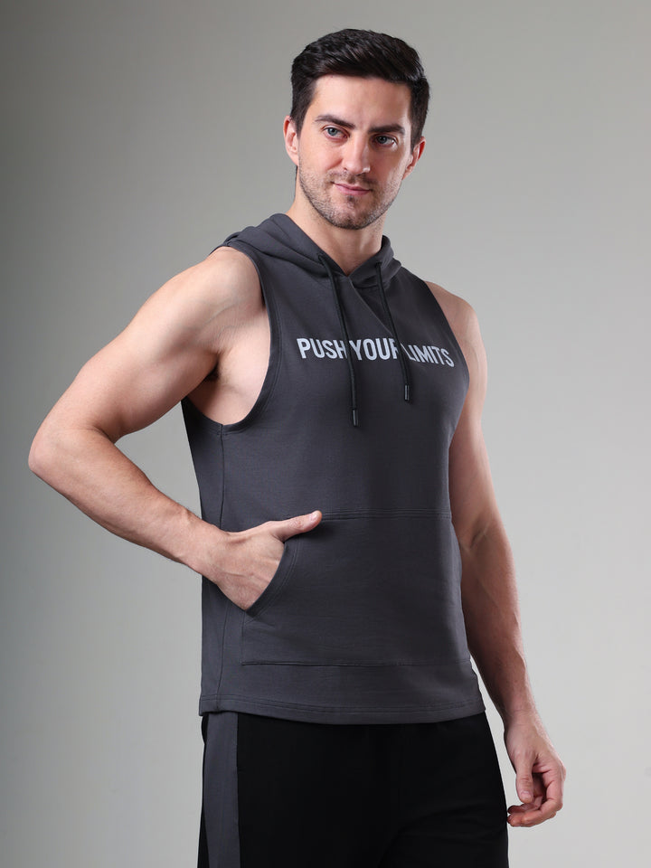 Push Sleeveless Hoodie Dark Grey