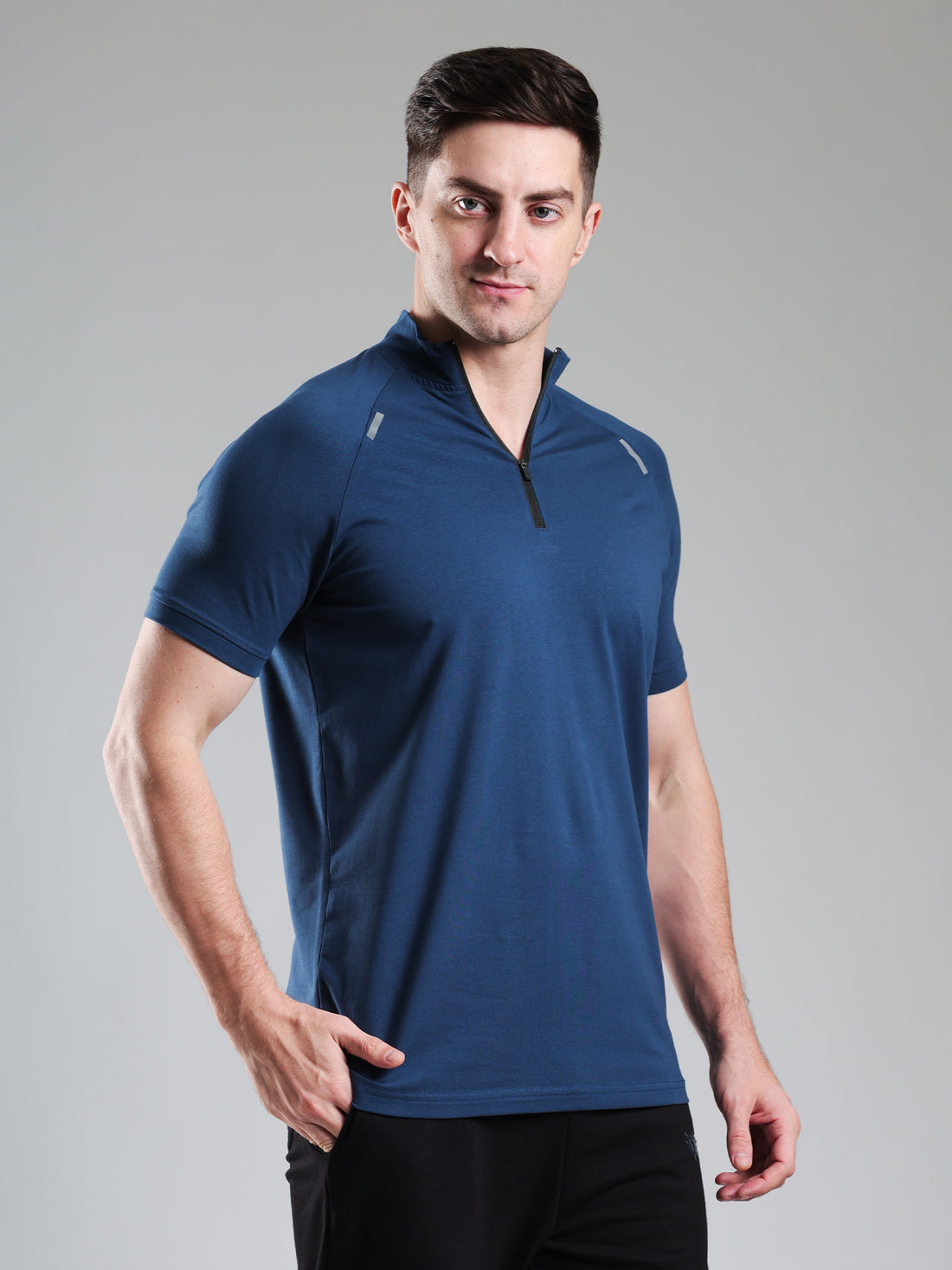Raglan Quarter Zip Half Sleeves Tshirt Airforce