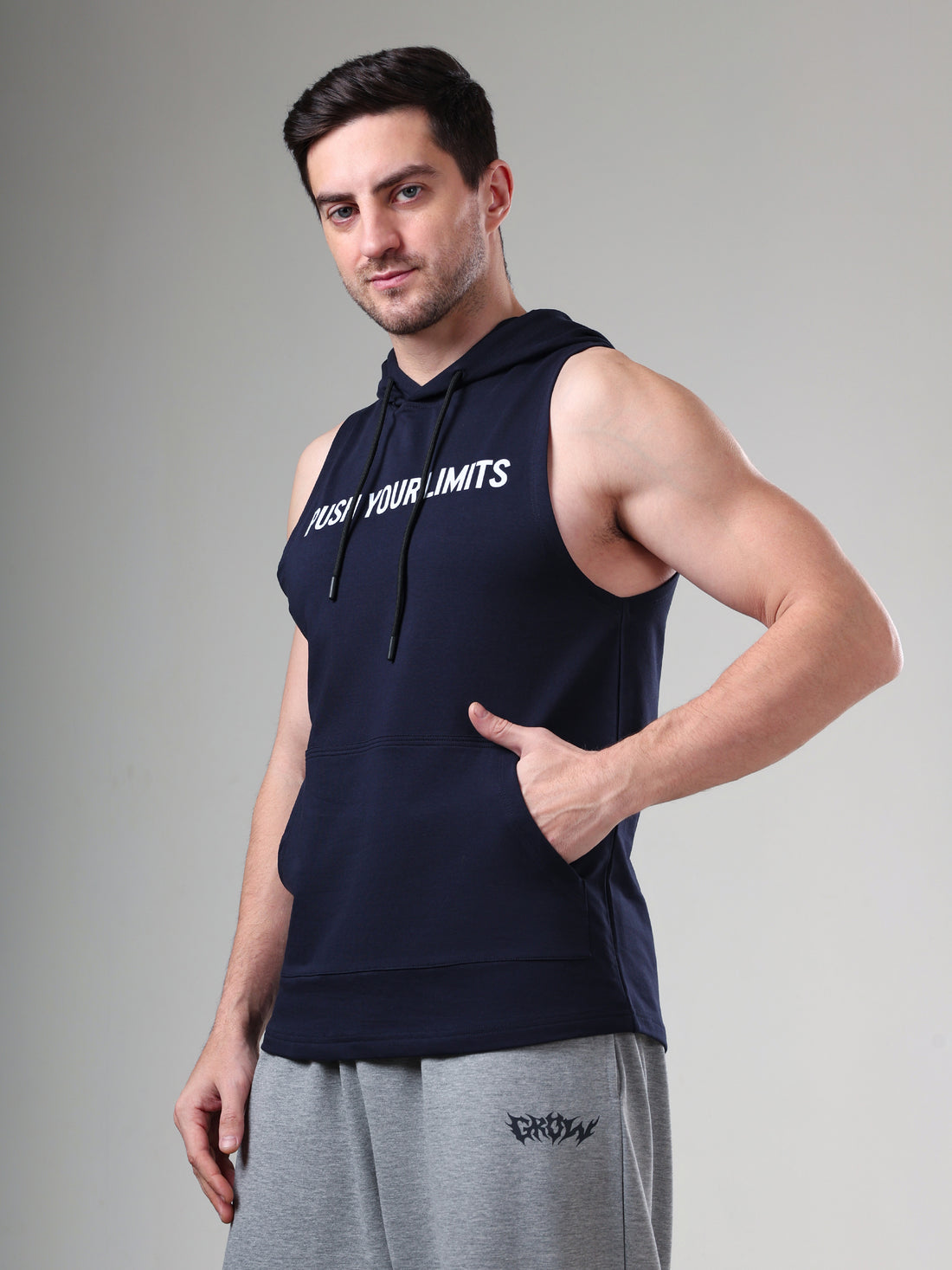 Push Sleeveless Hoodie Navy