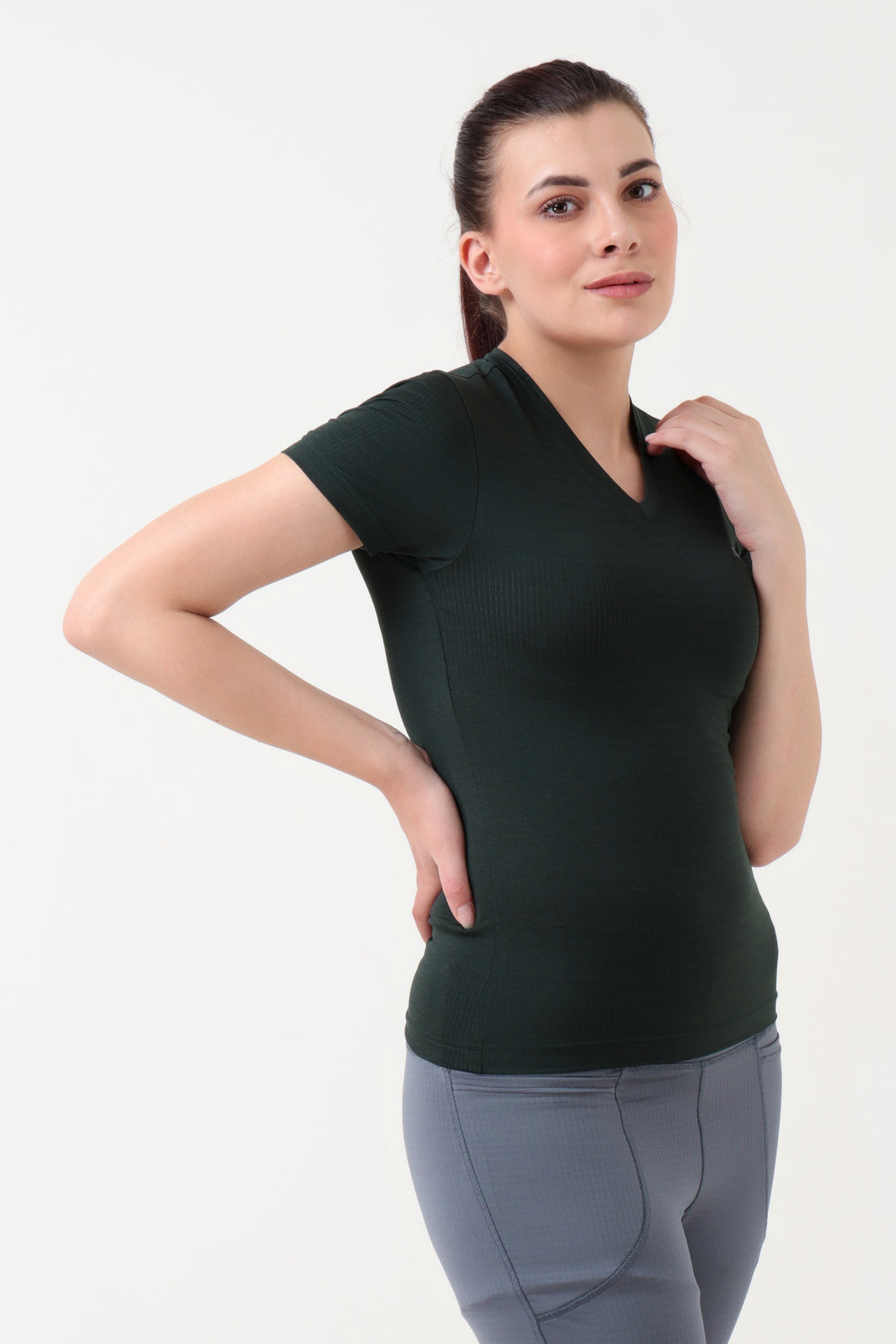 Training Fitted V neck Tshirt Olive