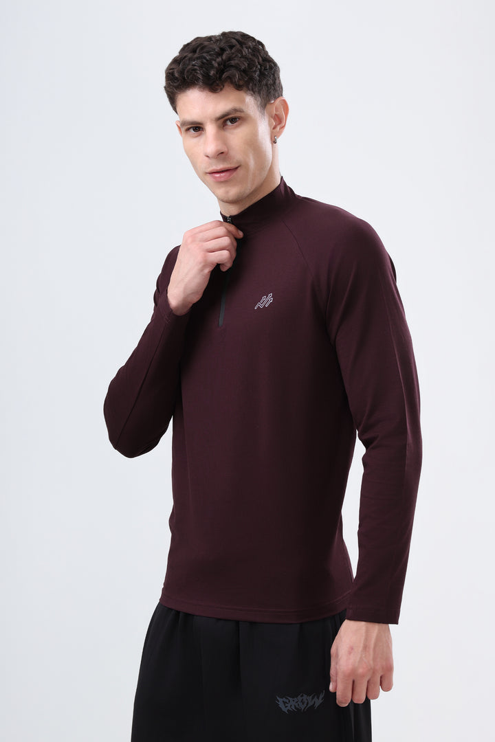 Raglan Quarter Zip T-Shirt (Cotton Feel) Wine