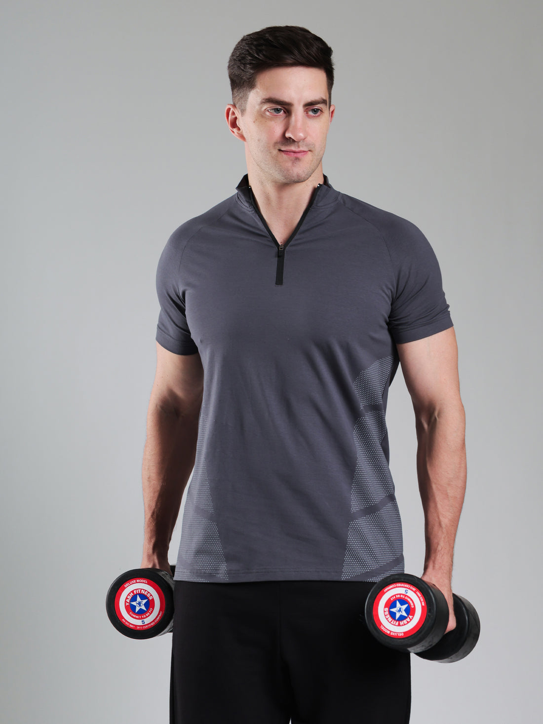 Half Quarter Zip Performance T-Shirt Dark Grey