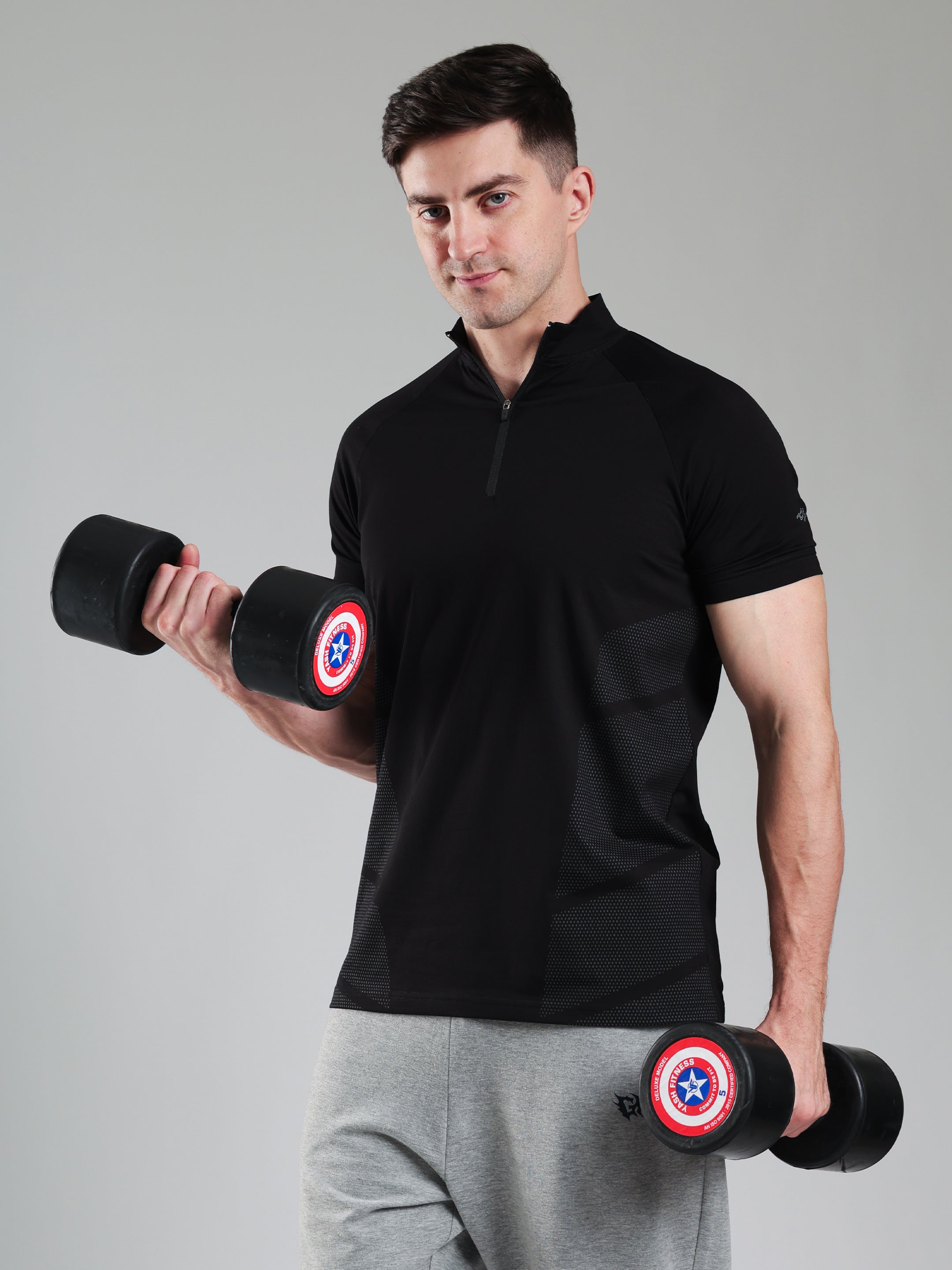 Half Quarter Zip Performance T-Shirt Black