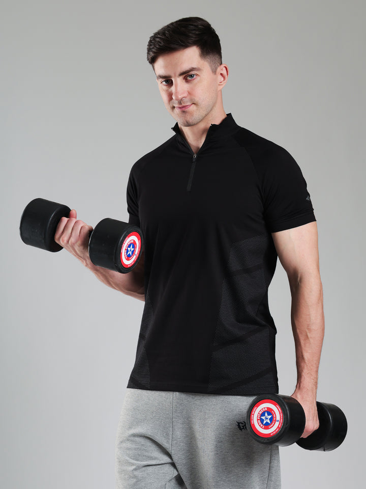 Half Quarter Zip Performance T-Shirt Black