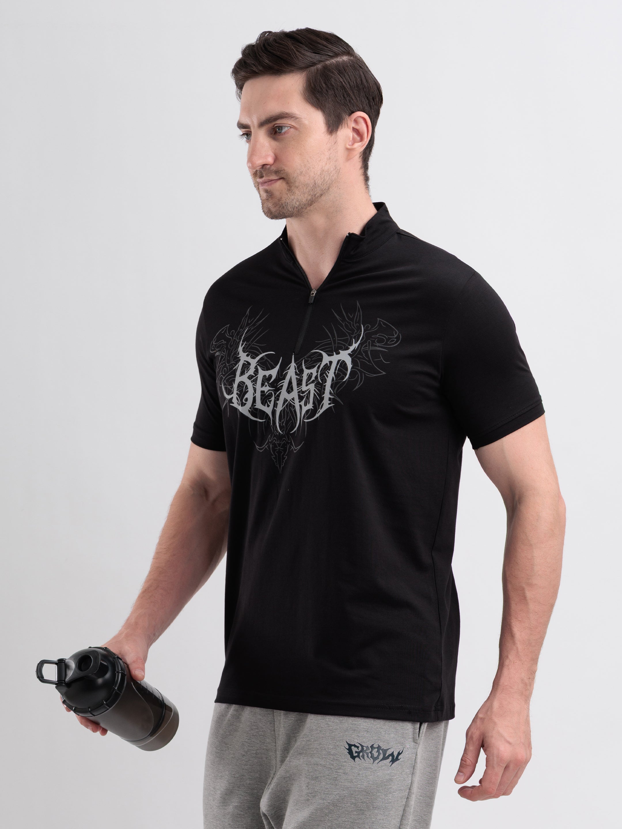 Beast Quarter Zip Tshirt Black