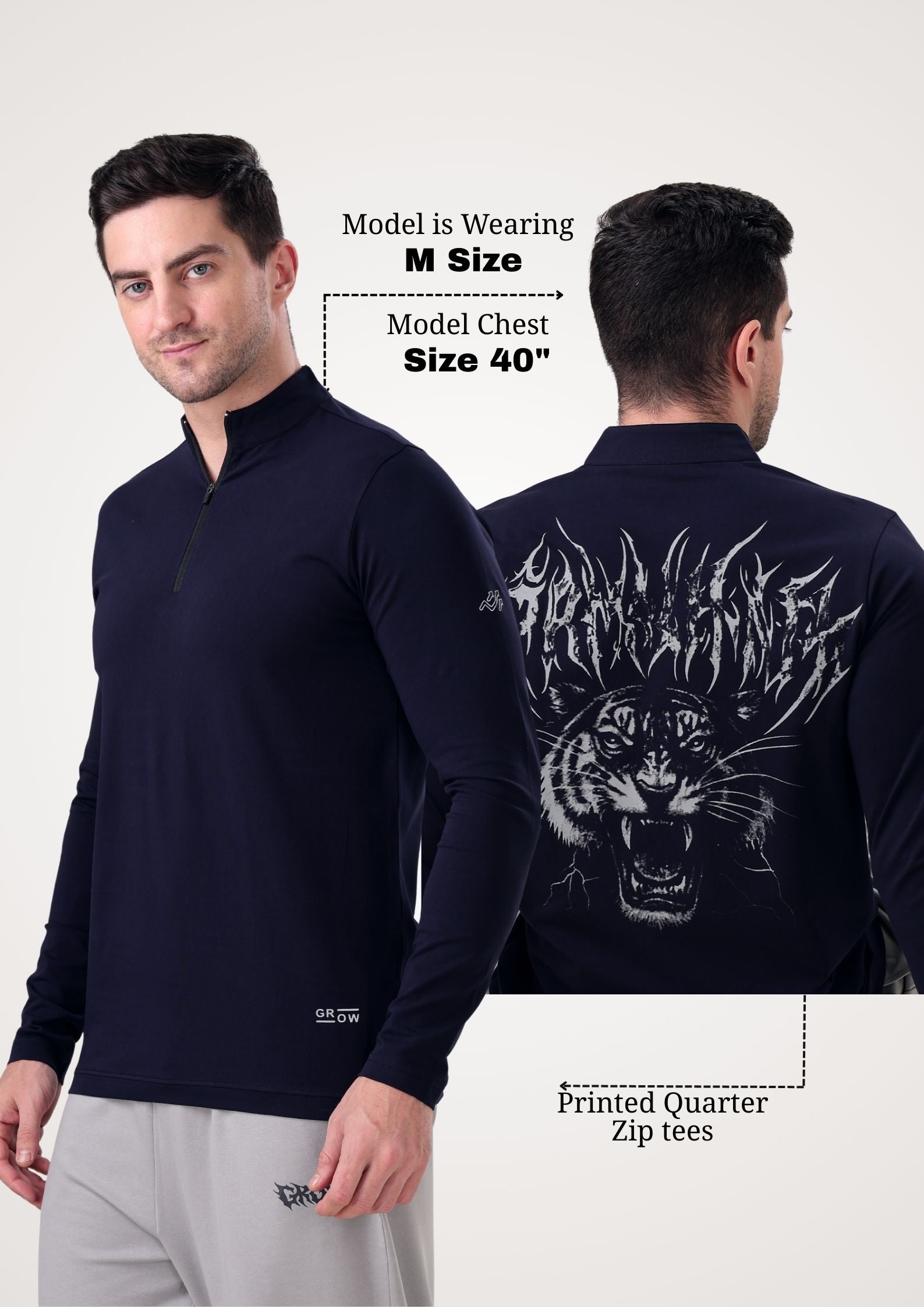 Wolf Quarter Zip T-Shirt (Cotton Feel) Navy