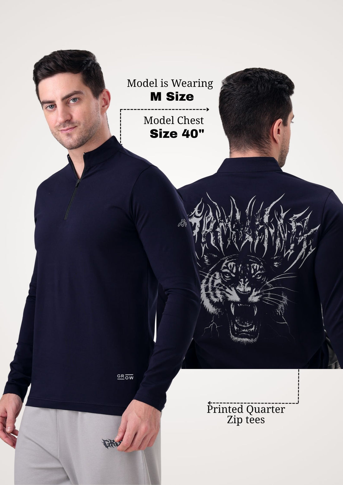 Wolf Quarter Zip T-Shirt (Cotton Feel) Navy