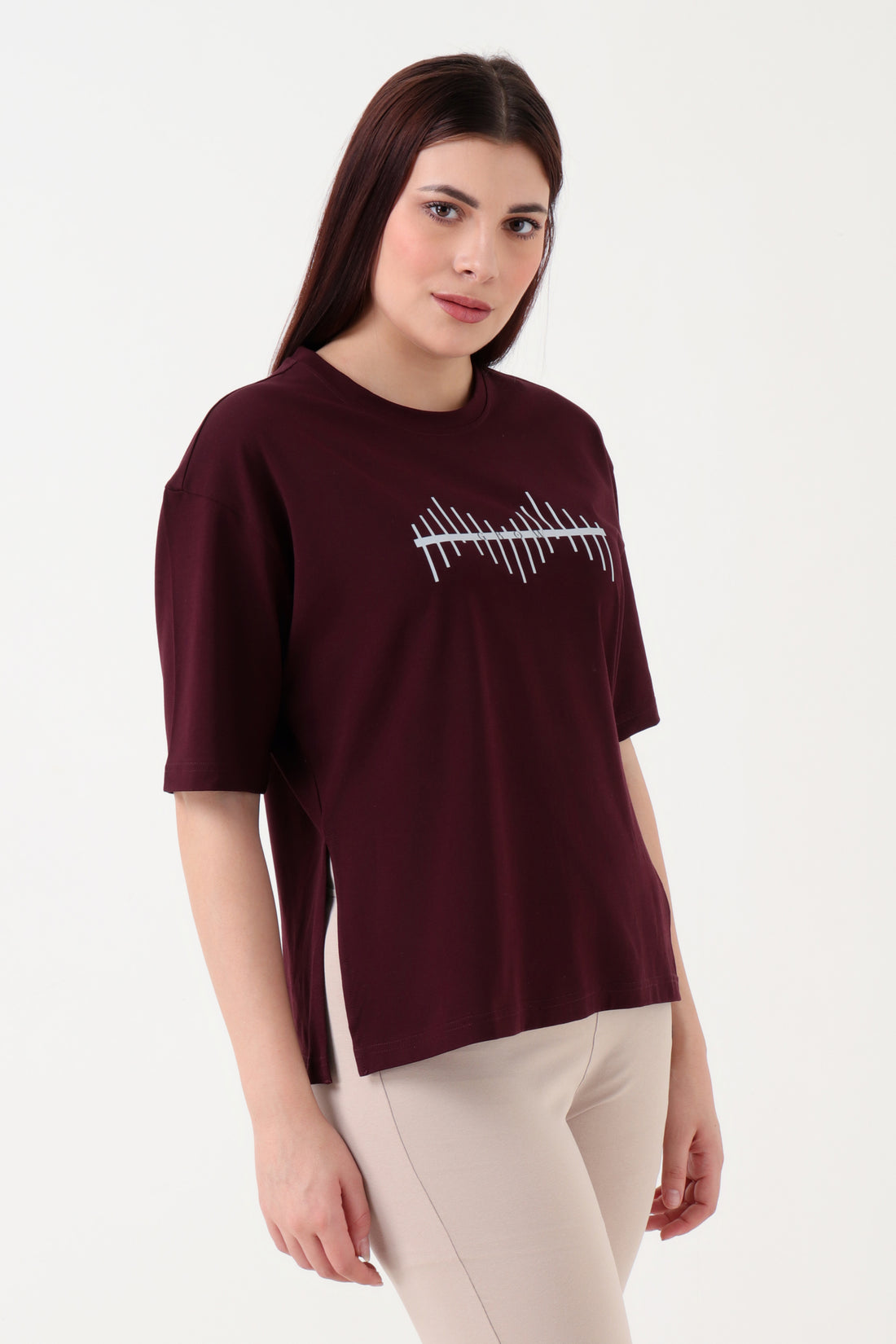 Oversized Slit Tshirt Wine