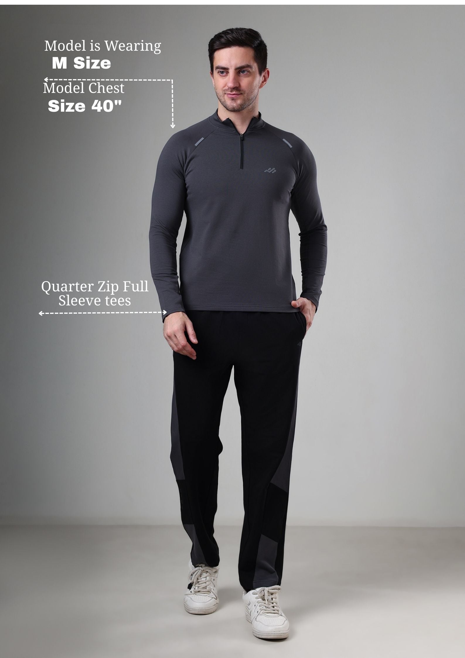 Raglan Quarter Zip T-Shirt (Cotton Feel) Dark Grey