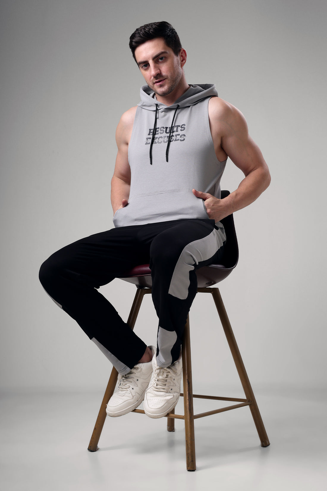 Results Sleeveless Hoodie Light Grey