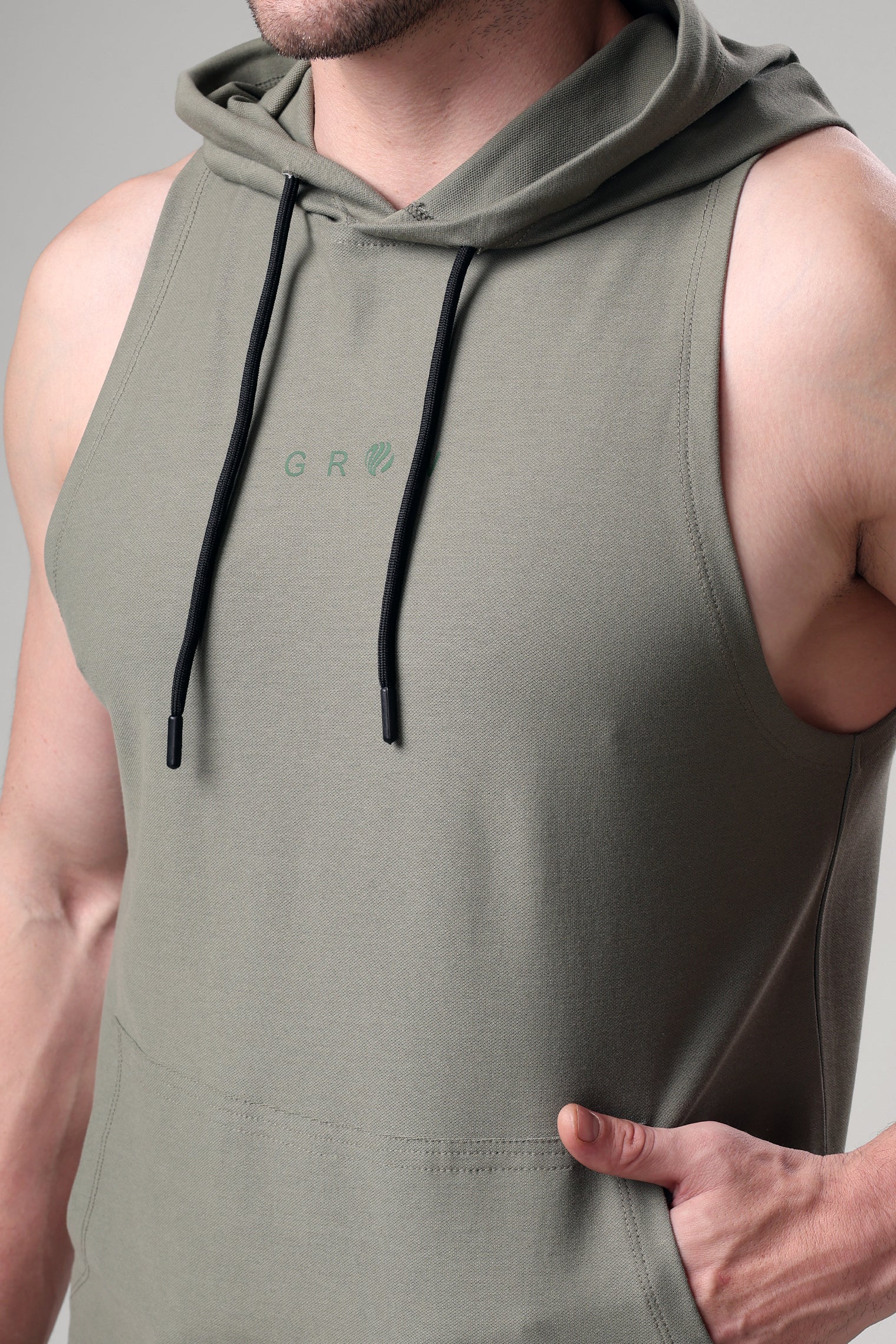 Grow Sleeveless Hoodie Mid Grey