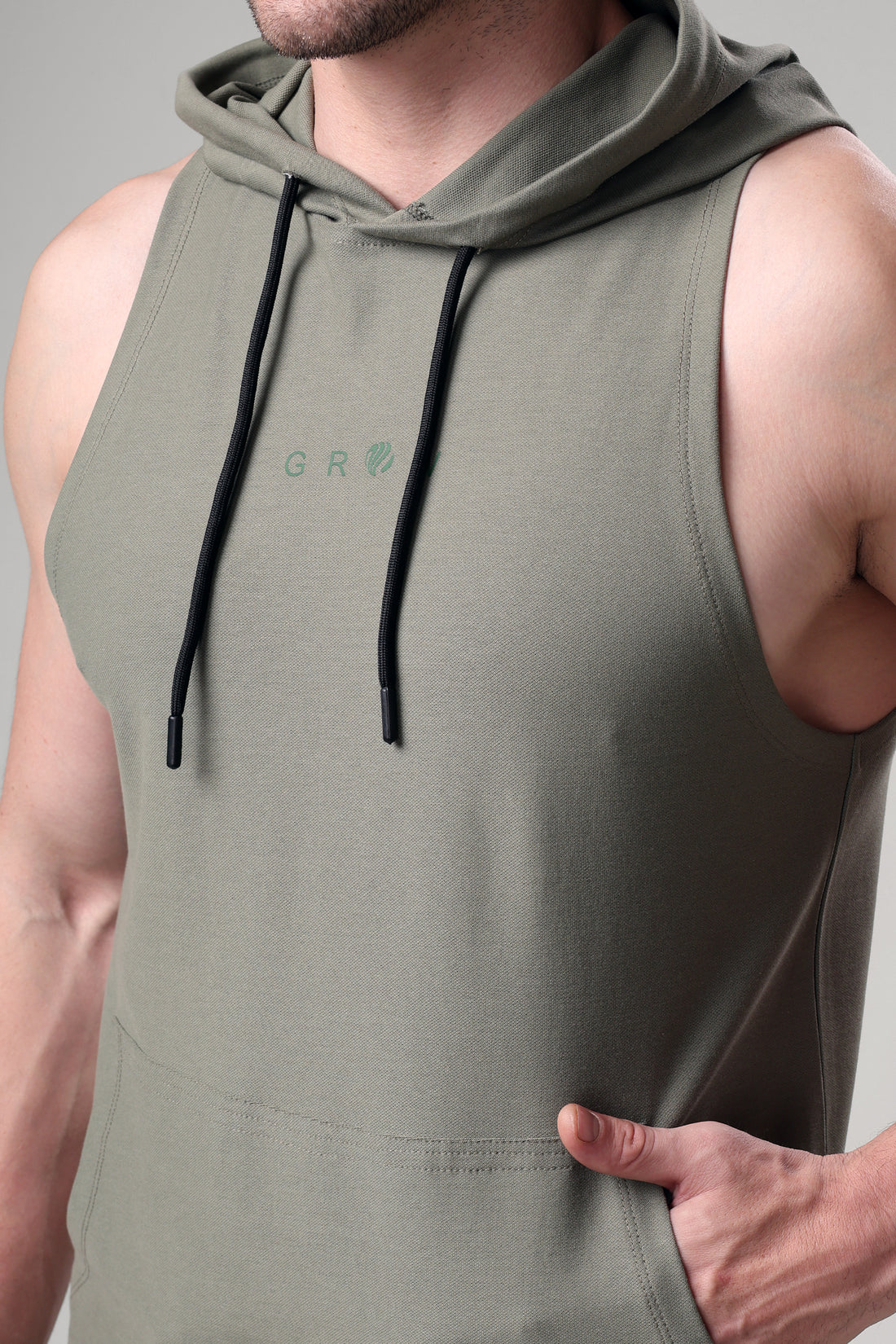 Grow Sleeveless Hoodie Mid Grey