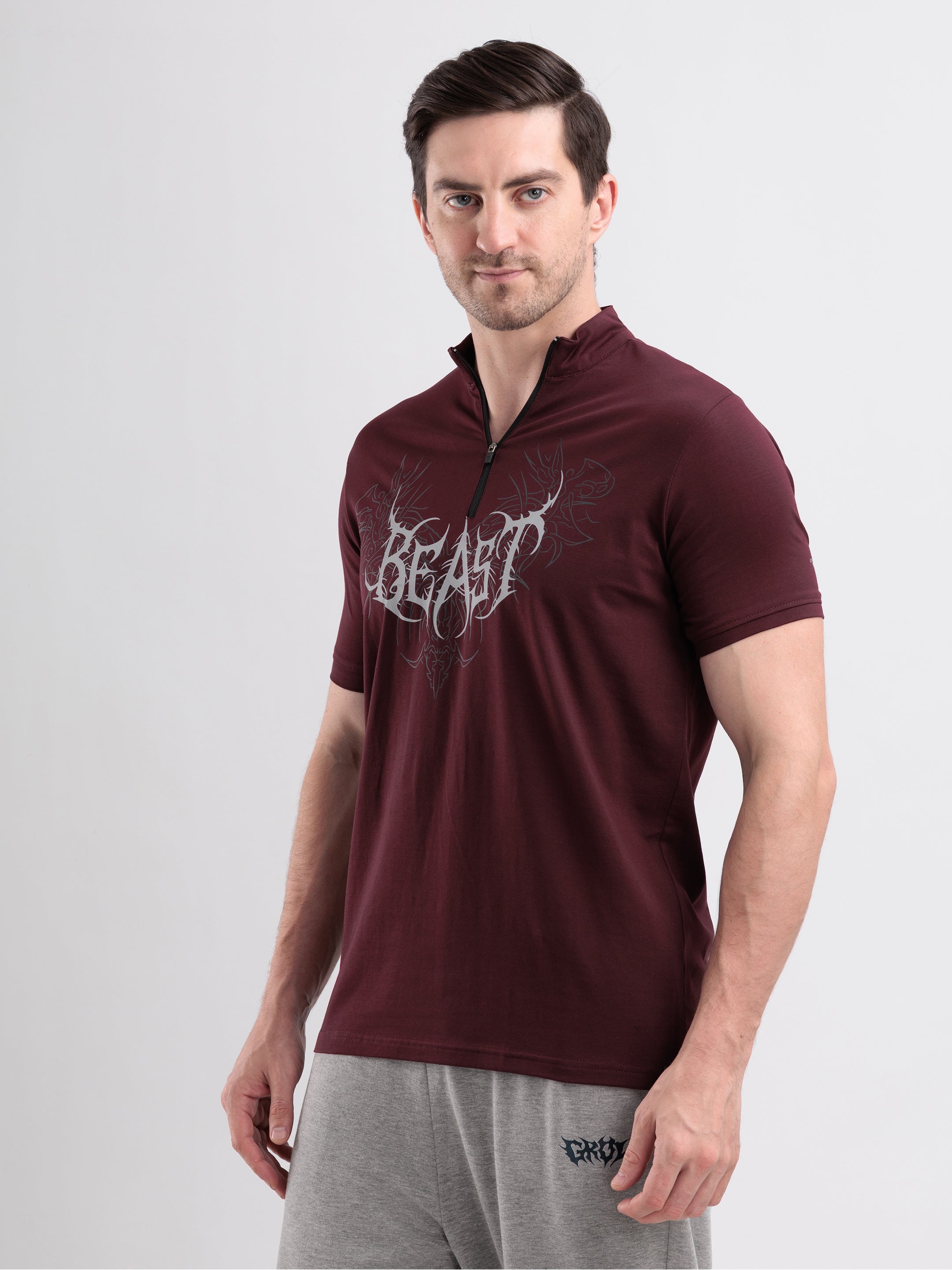 Beast Quarter Zip Tshirt Wine