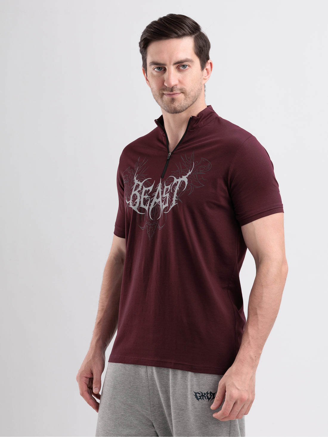 Beast Quarter Zip Tshirt Wine