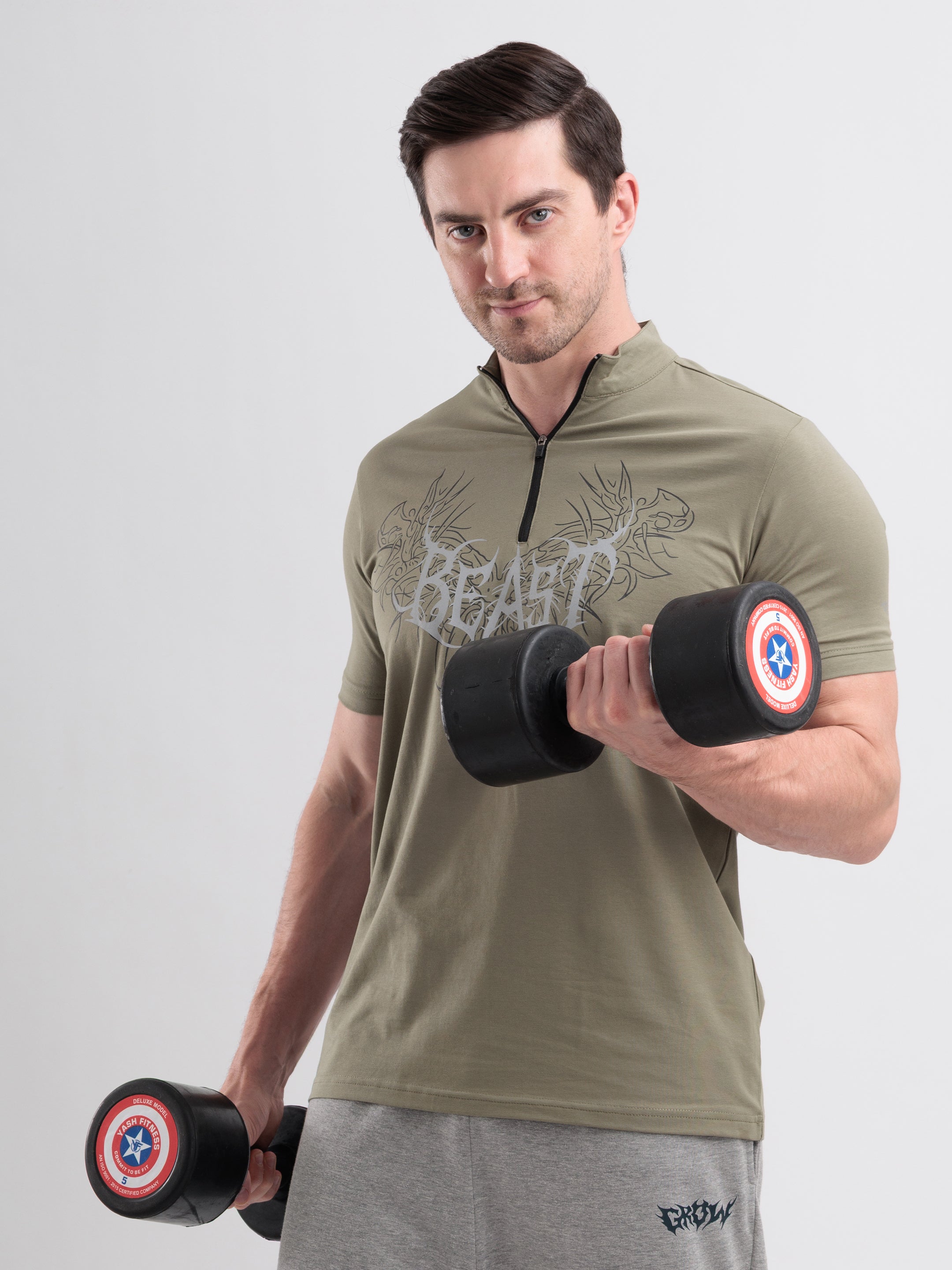 Beast Quarter Zip Tshirt Mid Grey
