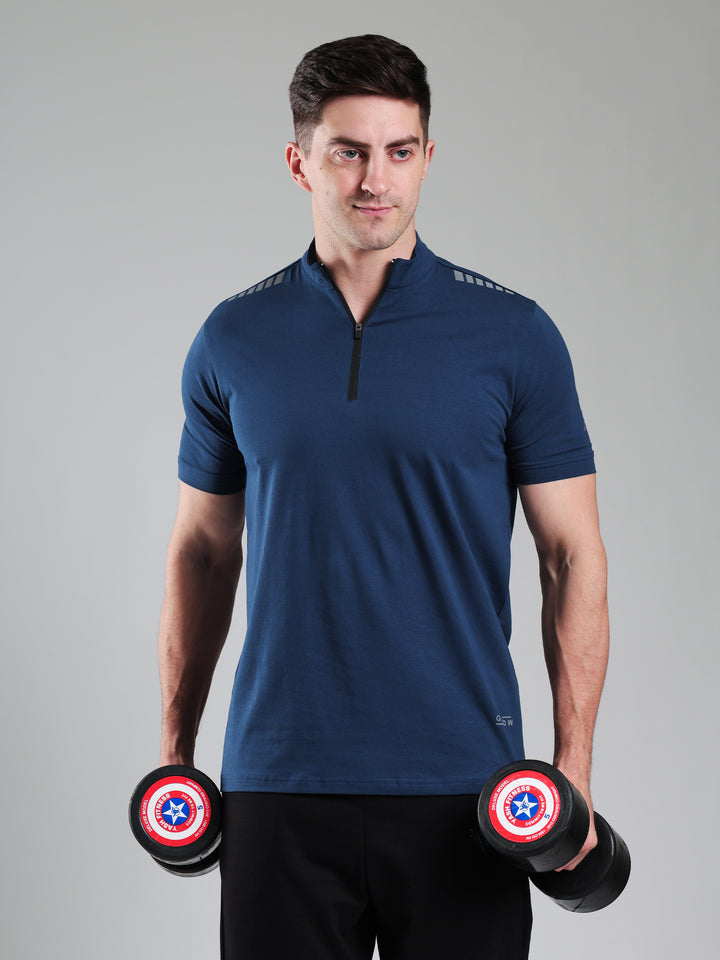 Quarter Zip Solid Half Sleeves Tshirt Airforce