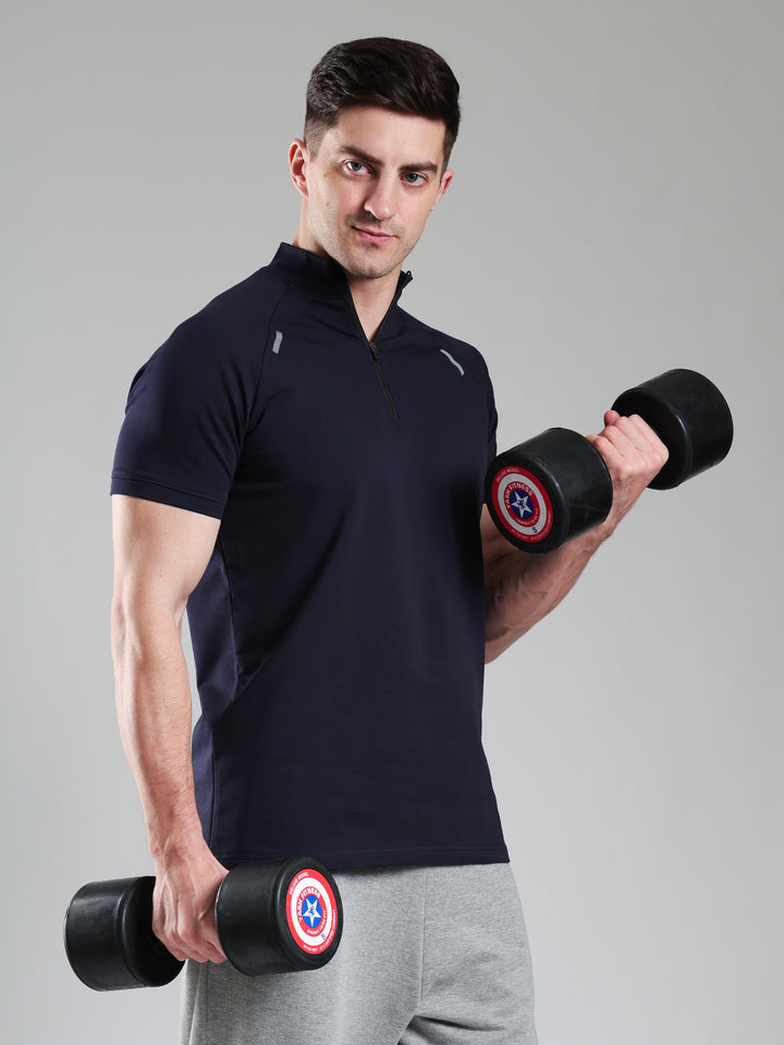 Raglan Quarter Zip Half Sleeves Tshirt Navy
