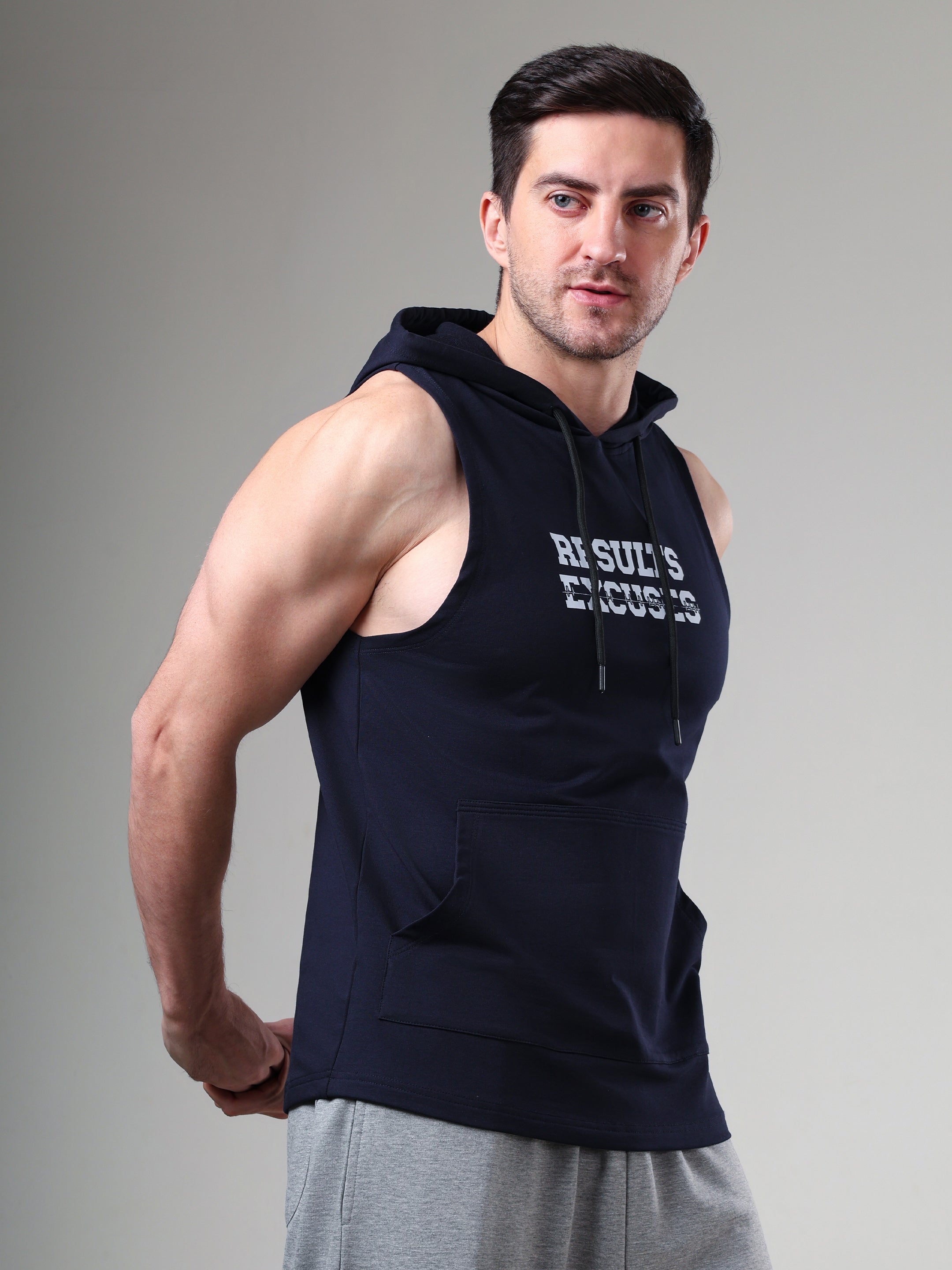 Results Sleeveless Hoodie Navy
