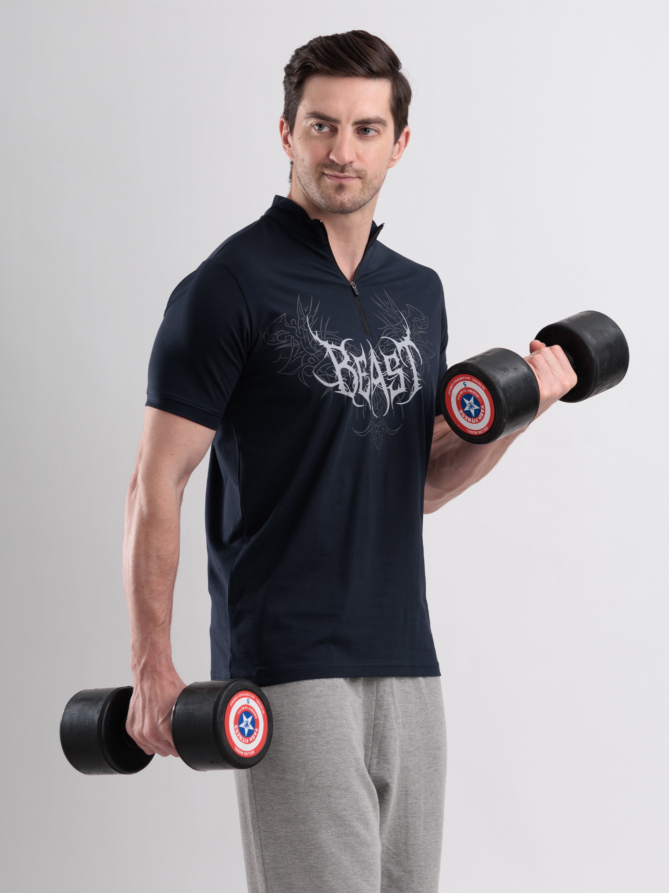 Beast Quarter Zip Tshirt Navy
