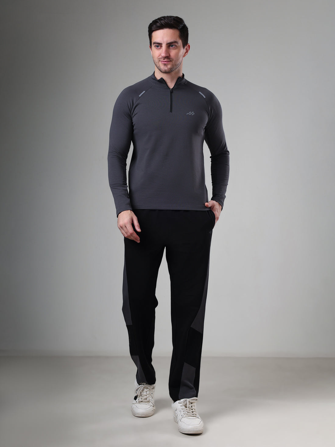 Raglan Quarter Zip T-Shirt (Cotton Feel) Dark Grey