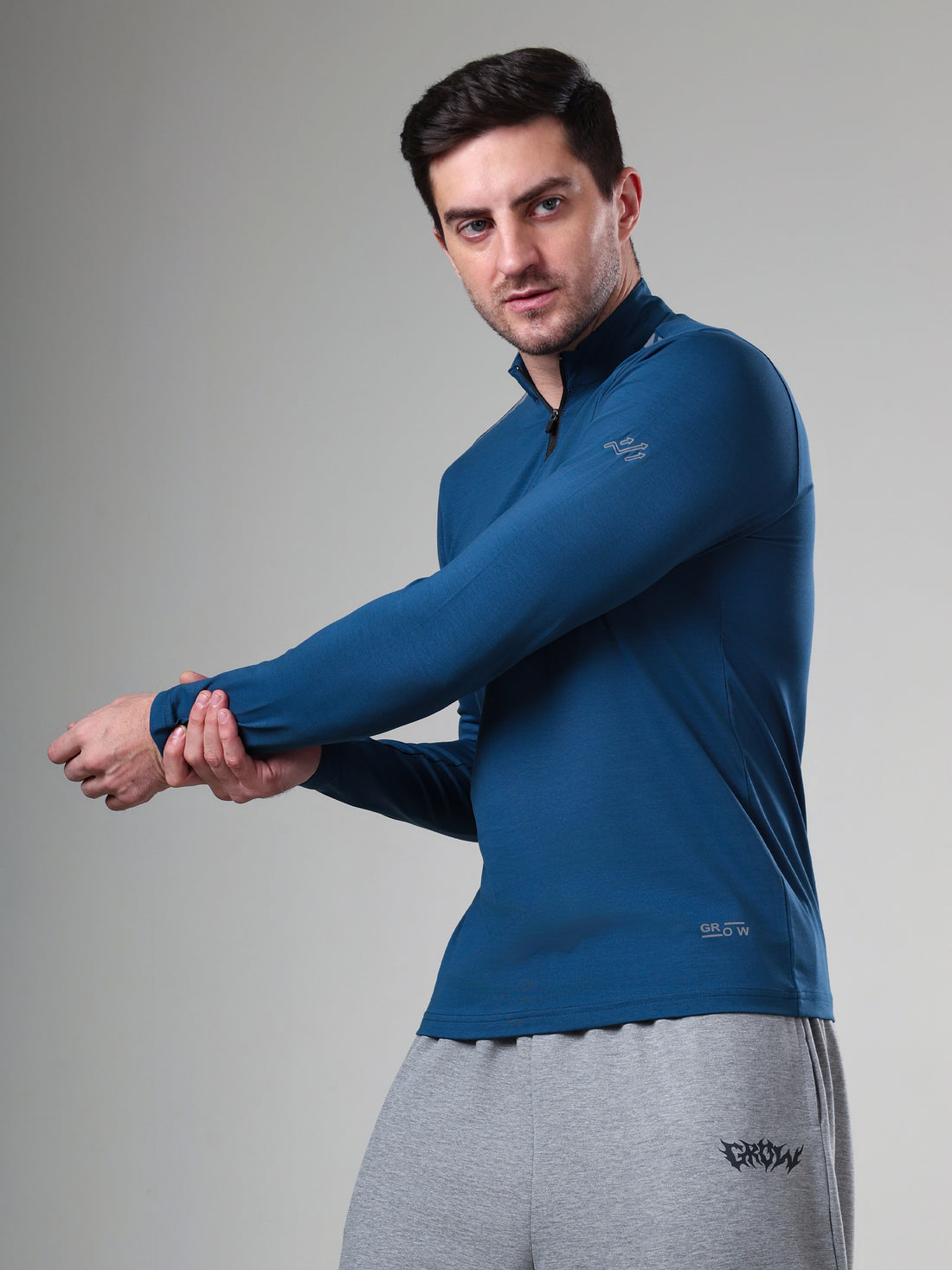 Quarter Zip Solid Full Sleeve T-Shirt (Cotton Feel) Airforce