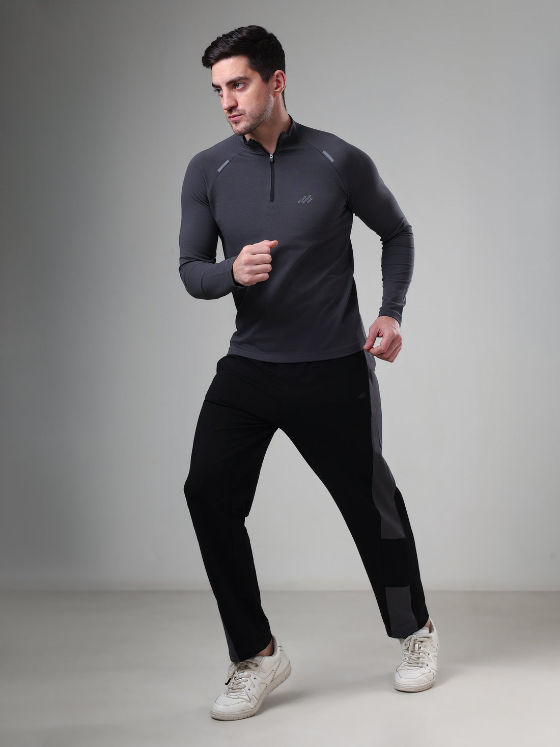 Raglan Quarter Zip T-Shirt (Cotton Feel) Dark Grey