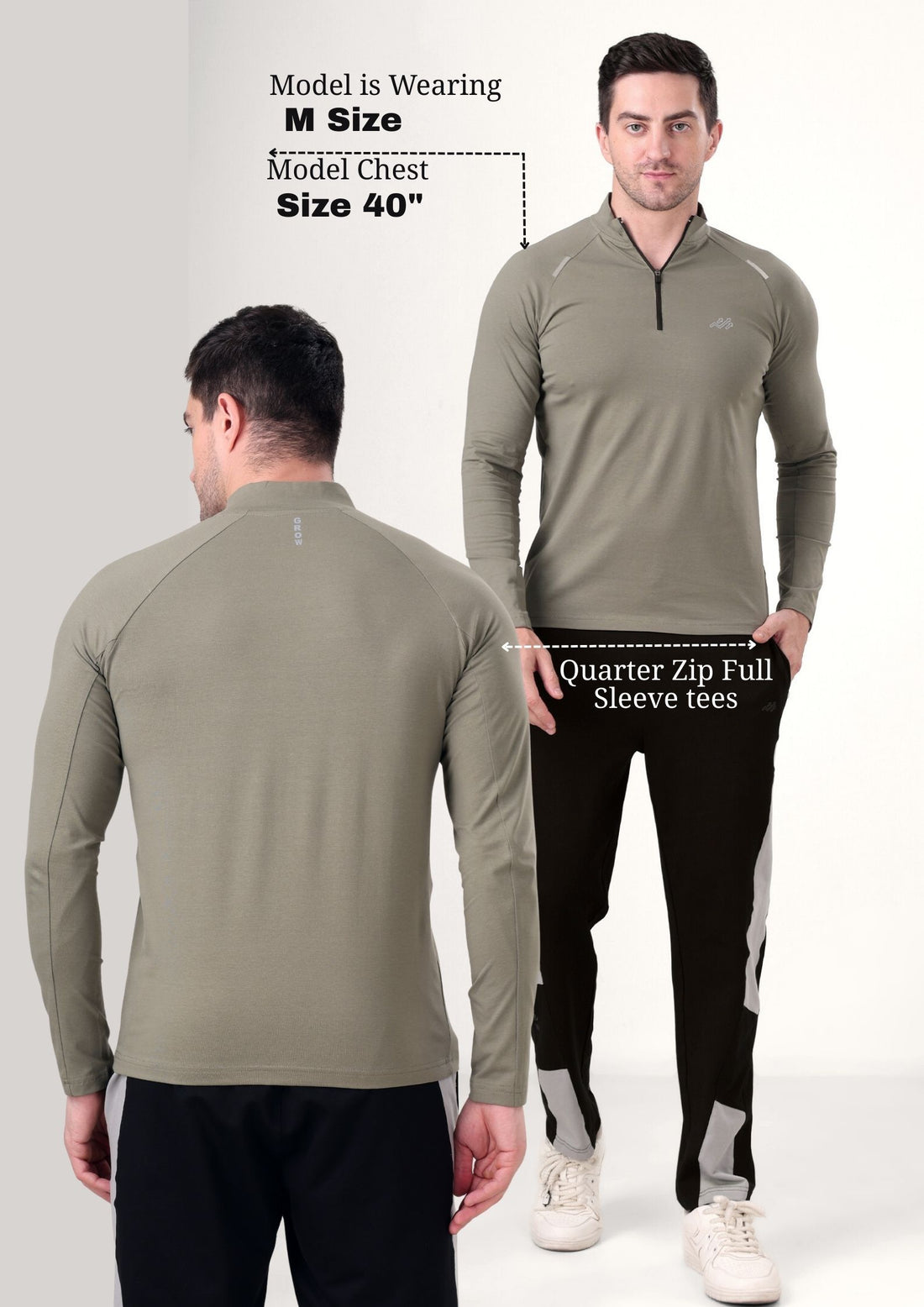 Raglan Quarter Zip T-Shirt (Cotton Feel) Mid Grey