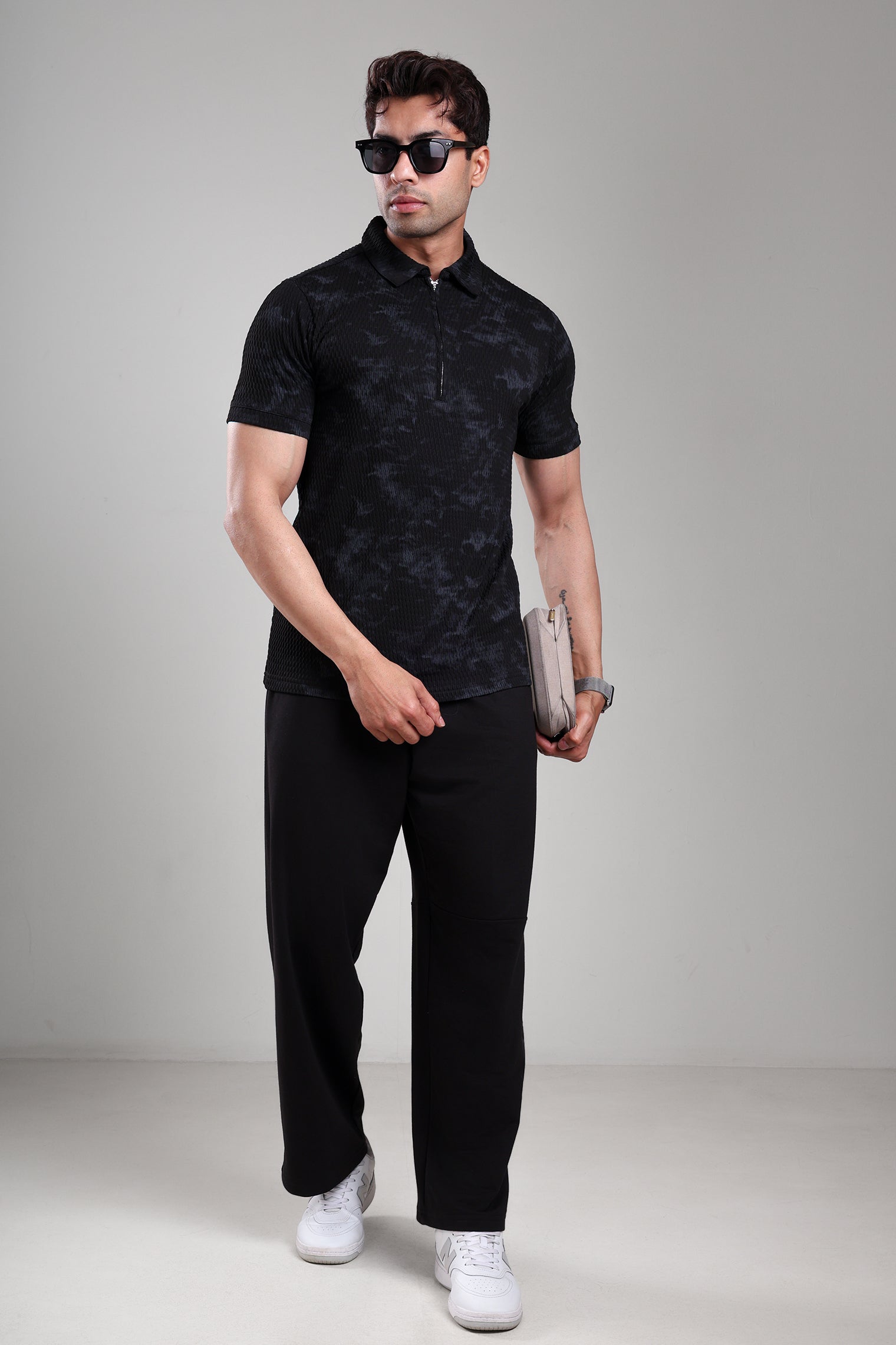 GROW Textured Polo Tee Black