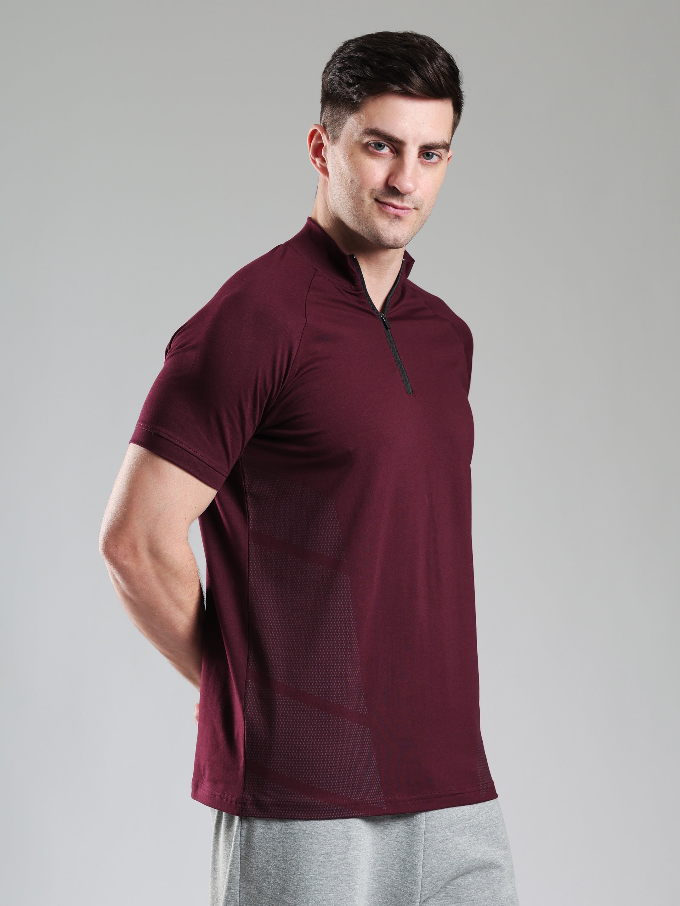 Half Quarter Zip Performance T-Shirt Wine
